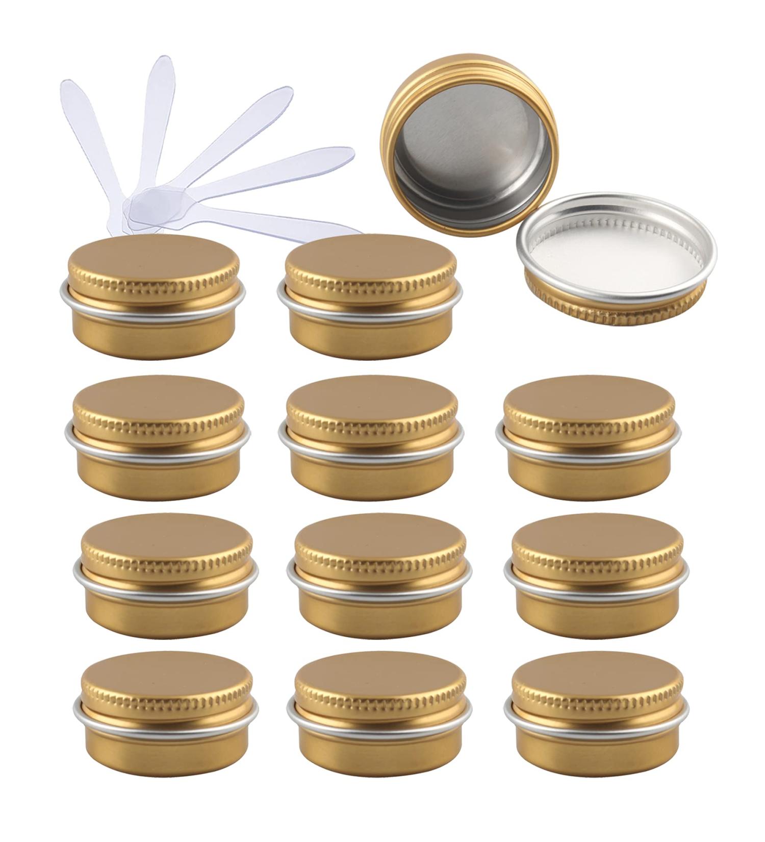 Zeoabsy 24 Pieces 10ml Gold Aluminum Empty Doses - Screw Lid Round Tins for Cosmetics Candles & Ointments - Includes 6 Spatulas - Buy Online on GoSupps.com