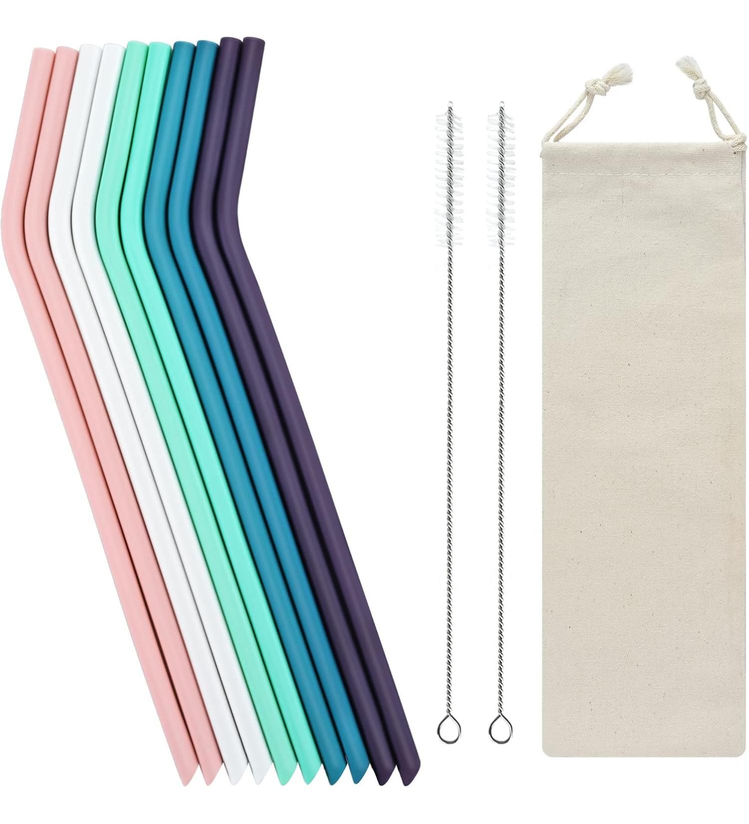 10 All Straws - Reusable Silicone Straws for 30 and 20 oz - Flexible Easy to Clean with 1 Carrying Bag and 2 Cleaning Brushes Multicolor BPA Free Bent Smoothie Straw - Buy Online on GoSupps.com
