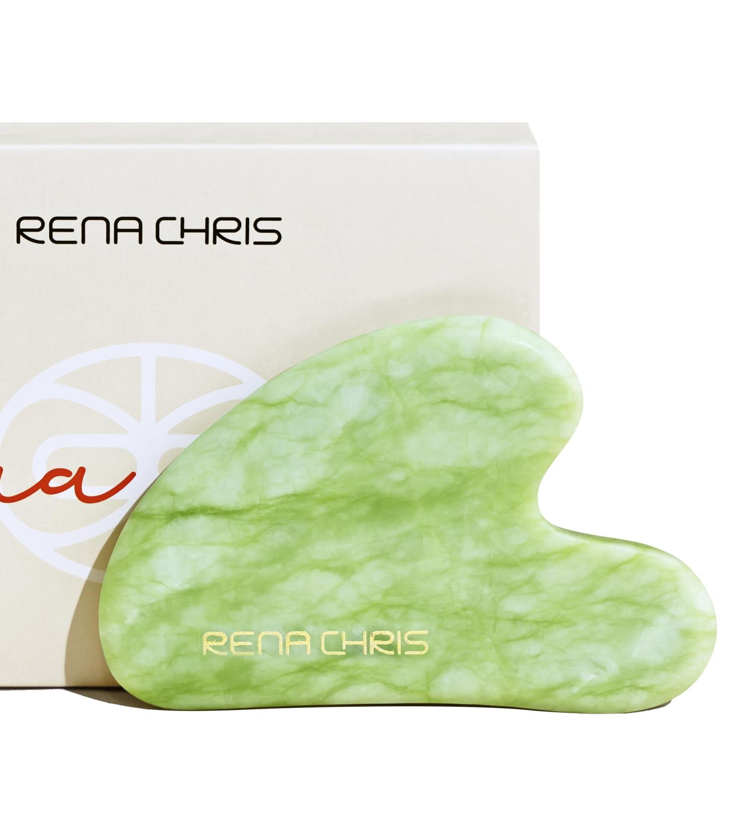 Rena Chris Gua Sha Facial Tools - Natural Jade Stone Massage for Jawline Sculpting & Puffiness Reduction | Mint Green Skin-Care Tool - Buy Online on GoSupps.com