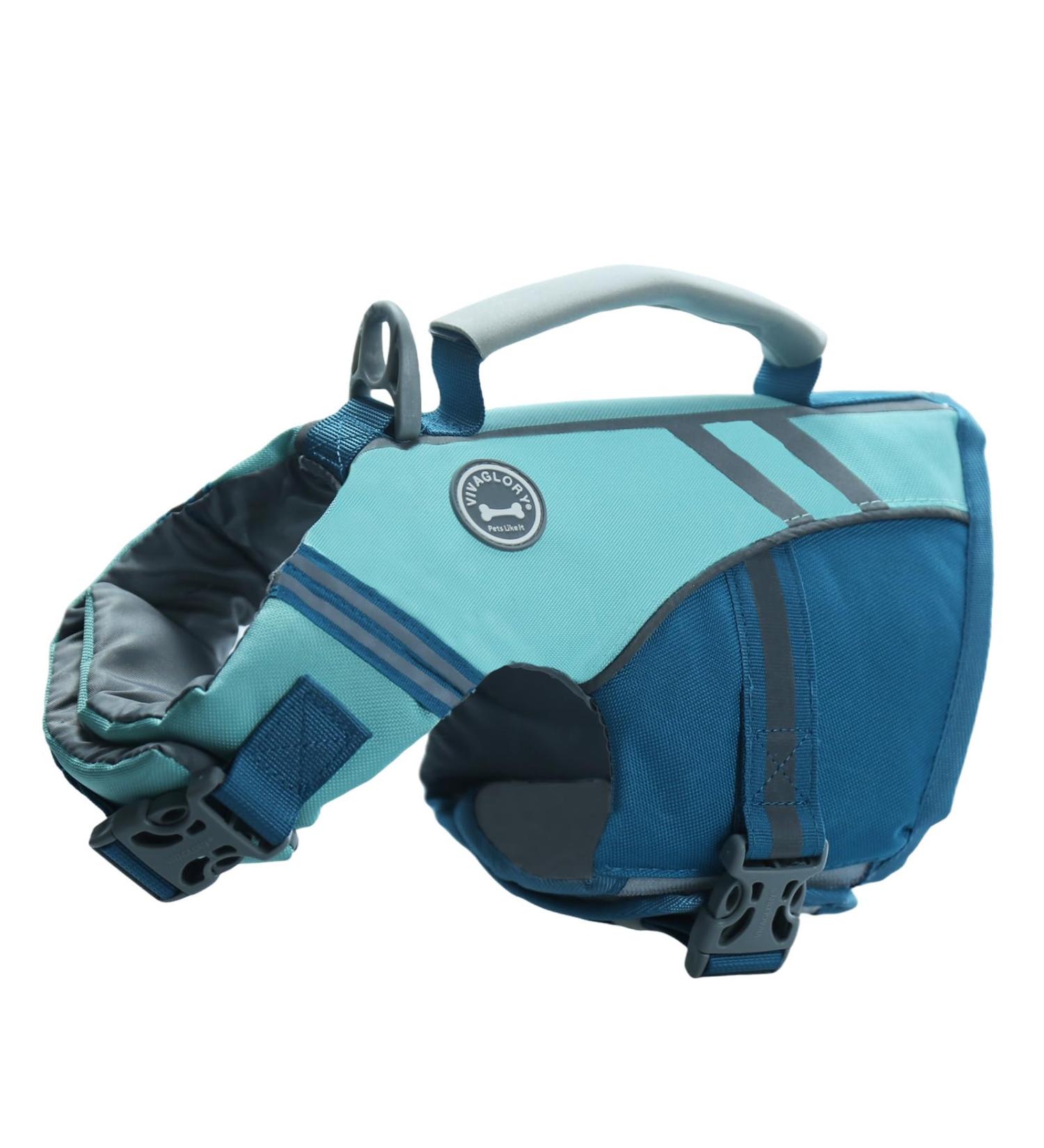 Vivaglory Sports Style Dog Life Jacket - Adjustable & Durable Excellent Buoyancy for Small Dogs Cyan XS (43-51 cm Chest) - Buy Online on GoSupps.com