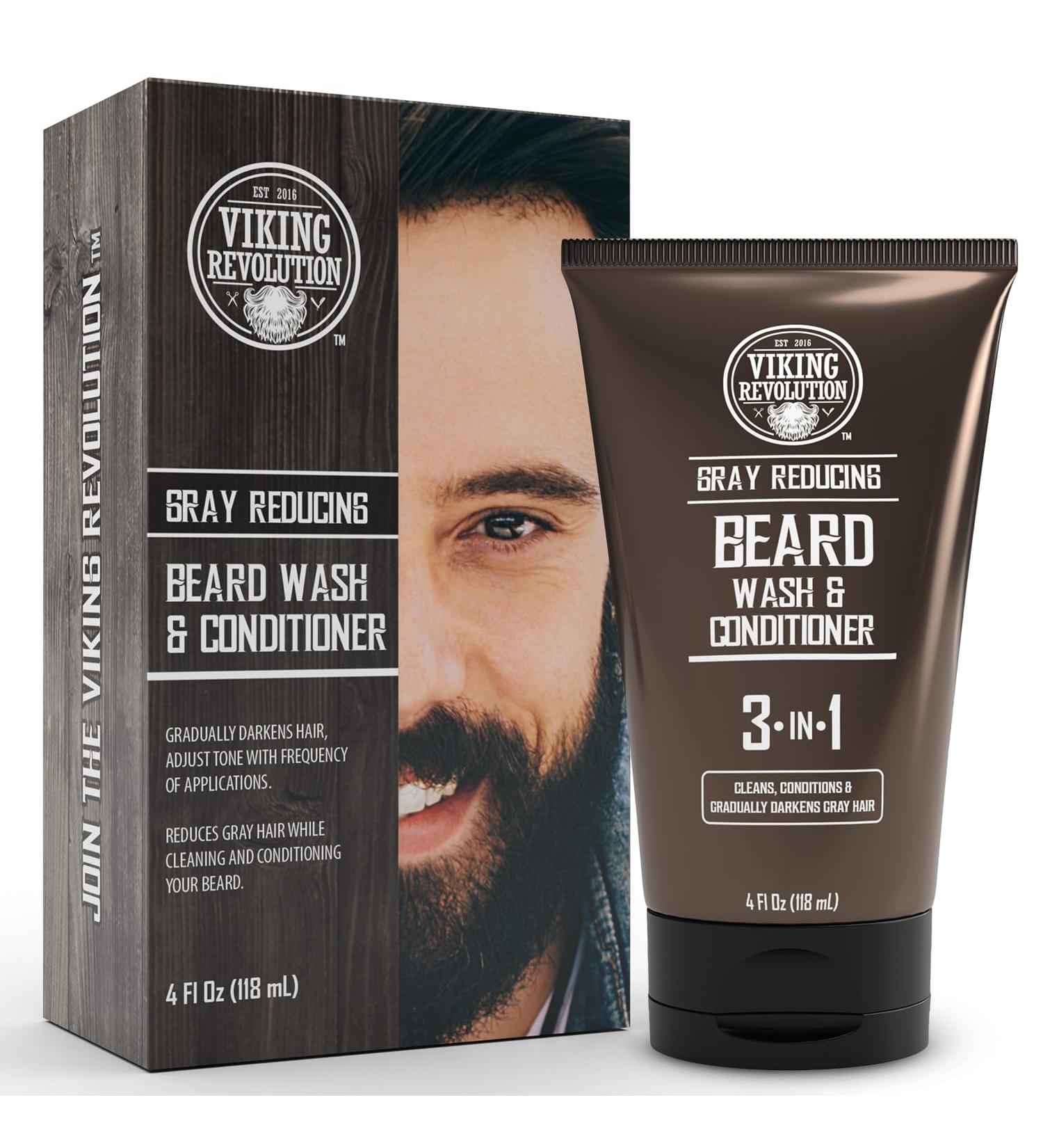 Viking Revolution Men's Beard Dye - Dark Brown Grey Reducing Shampoo & Conditioner - Mustache Color & Beard Wash 4 Oz - Buy Online on GoSupps.com