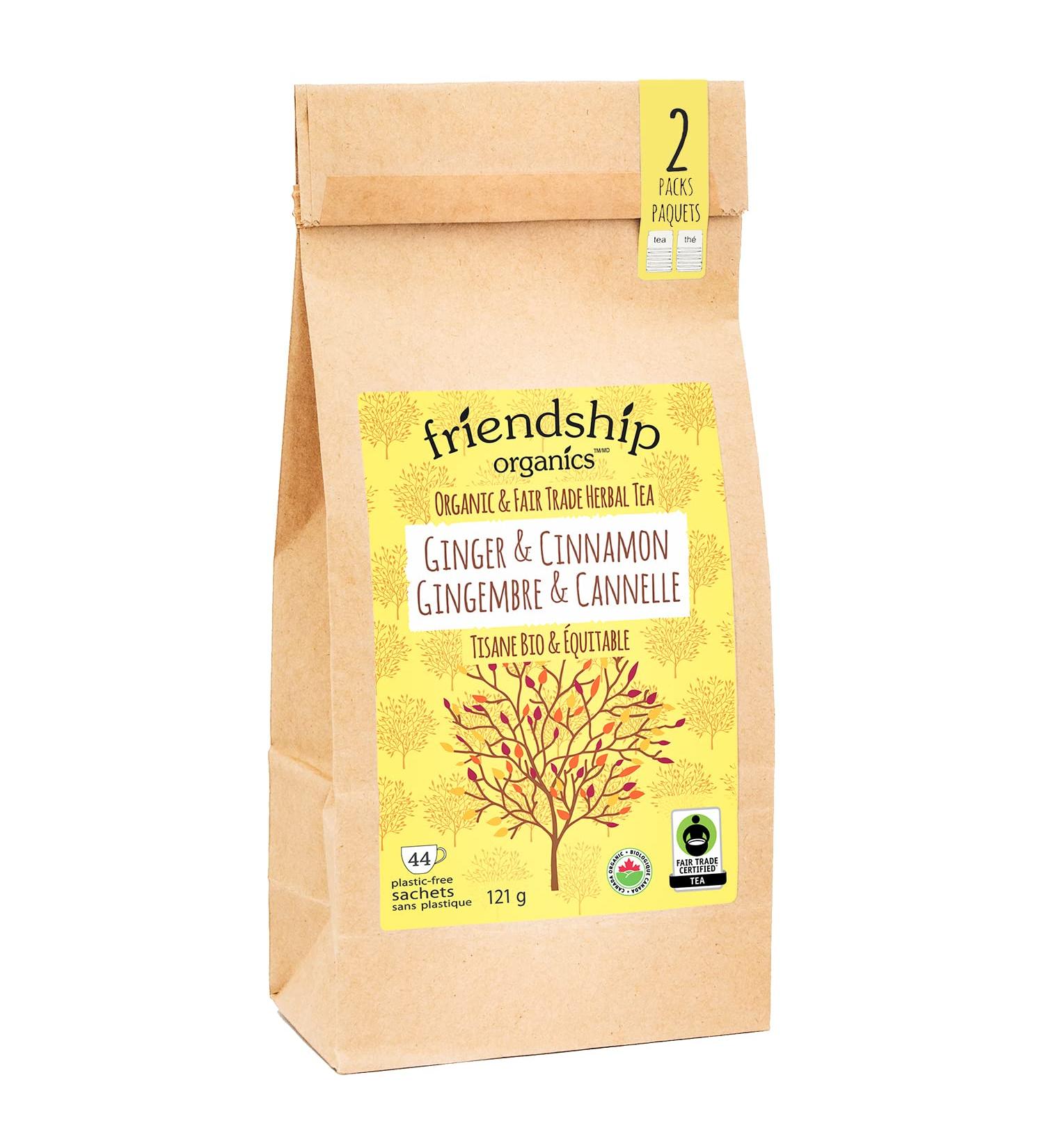 Friendship Organics Ginger Cinnamon Tea Bags Organic and Herbal Fair Trade 44 Count 44 Count (Pack of 1) - Buy Online on GoSupps.com