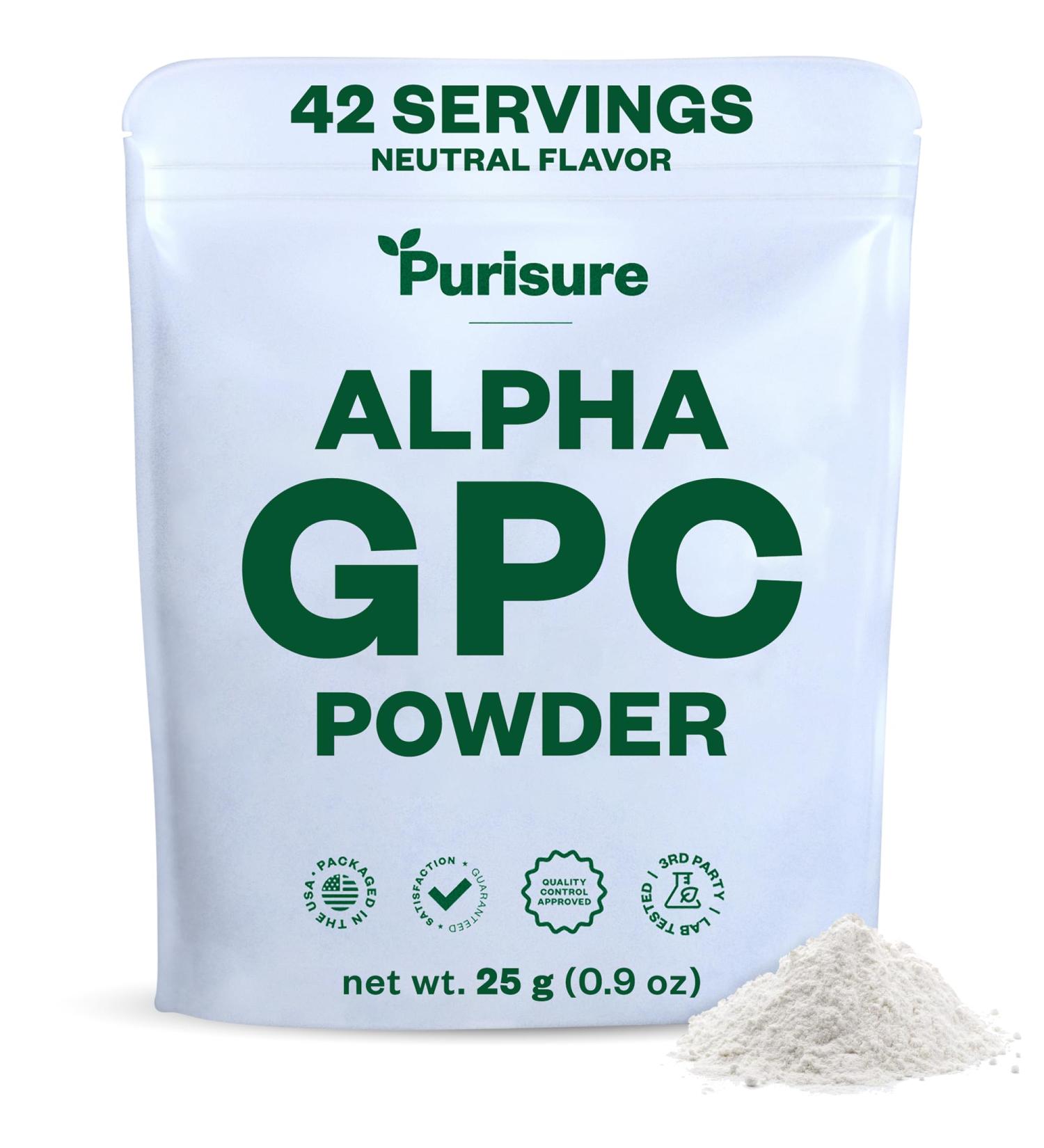 Purisure Alpha GPC Powder, 25 g, Pure Alpha GPC Choline Supplement for Brain and Focus, CDP Choline Supplements for Memory Performance & Concentration, No Fillers, Non-GMO, Offers 42 Servings 0.88 Ounce (Pack of 1) - Buy Online on GoSupps.com