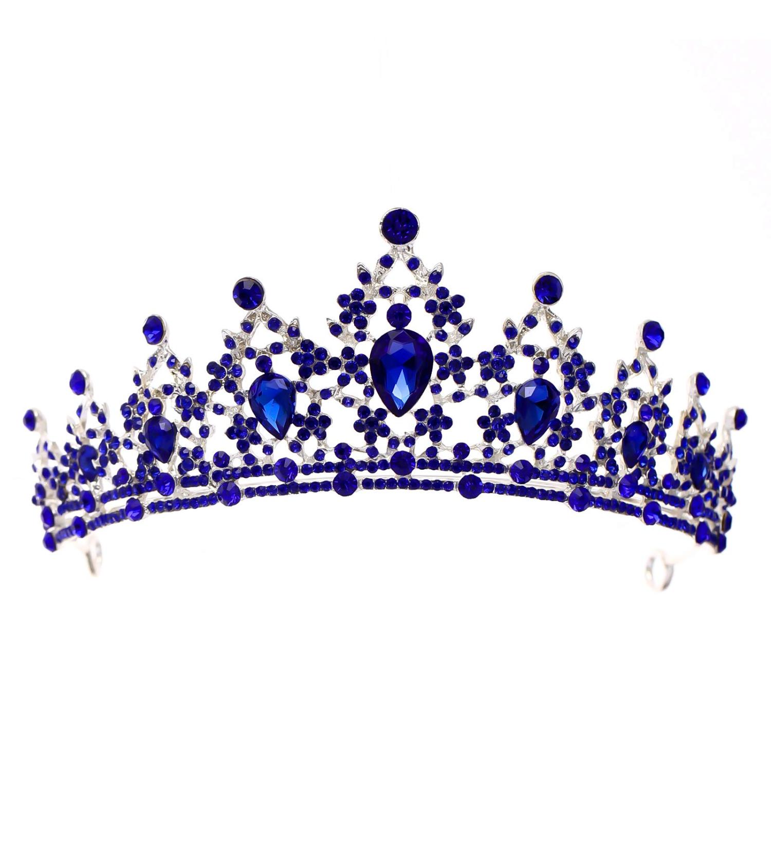 FORSEVEN Crystal Wedding Crown Tiara - Rhinestone Decor Headband for Women & Girls - Blue Princess Bridal Hair Ornament - Buy Online on GoSupps.com