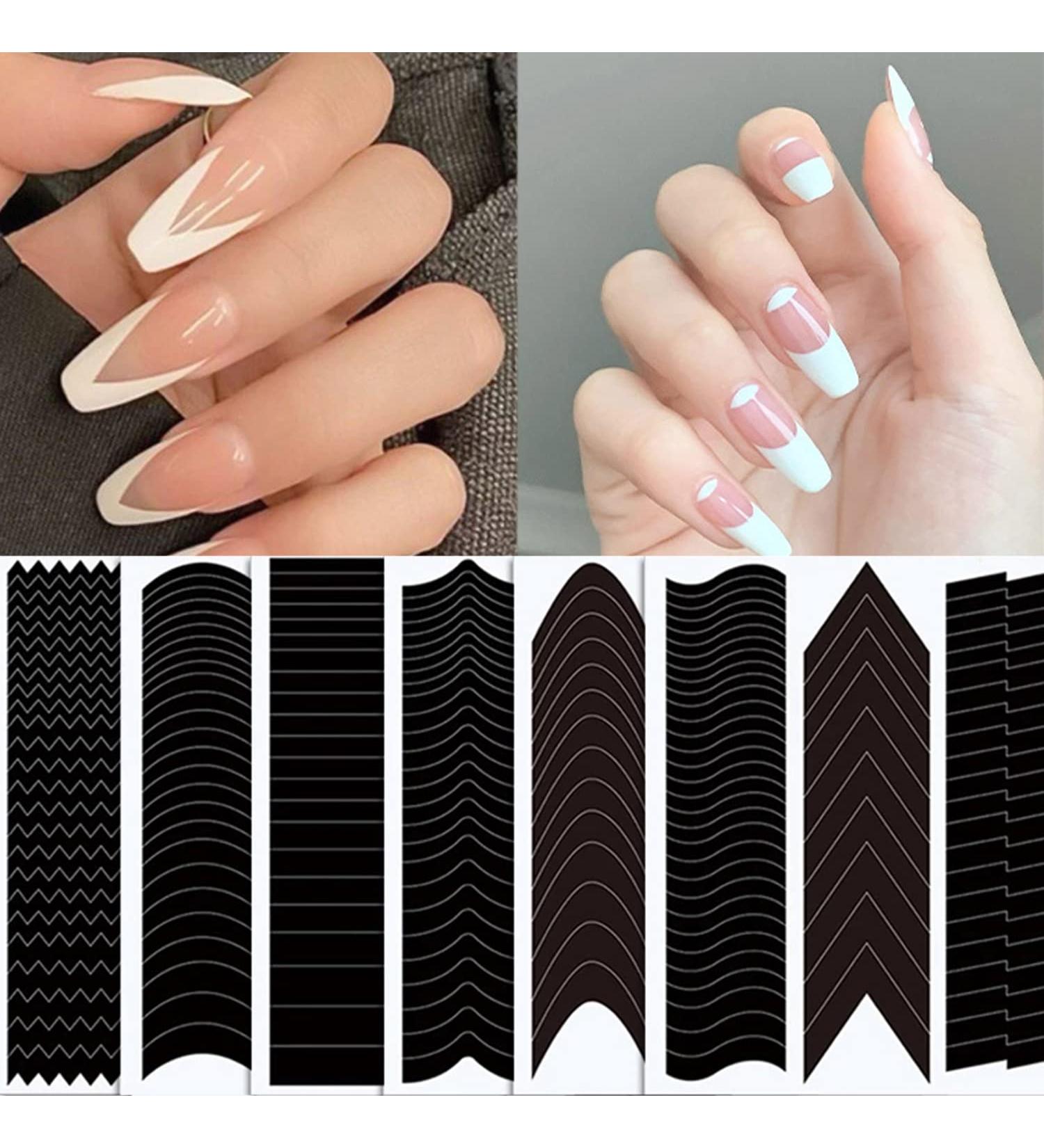 French Manicure Nail Art Stickers Decals - 3D Self-Adhesive V Shape Design Stencils for Designer Nail Decoration - DIY Nail Tool Guides (6 Sheets) - Buy Online on GoSupps.com