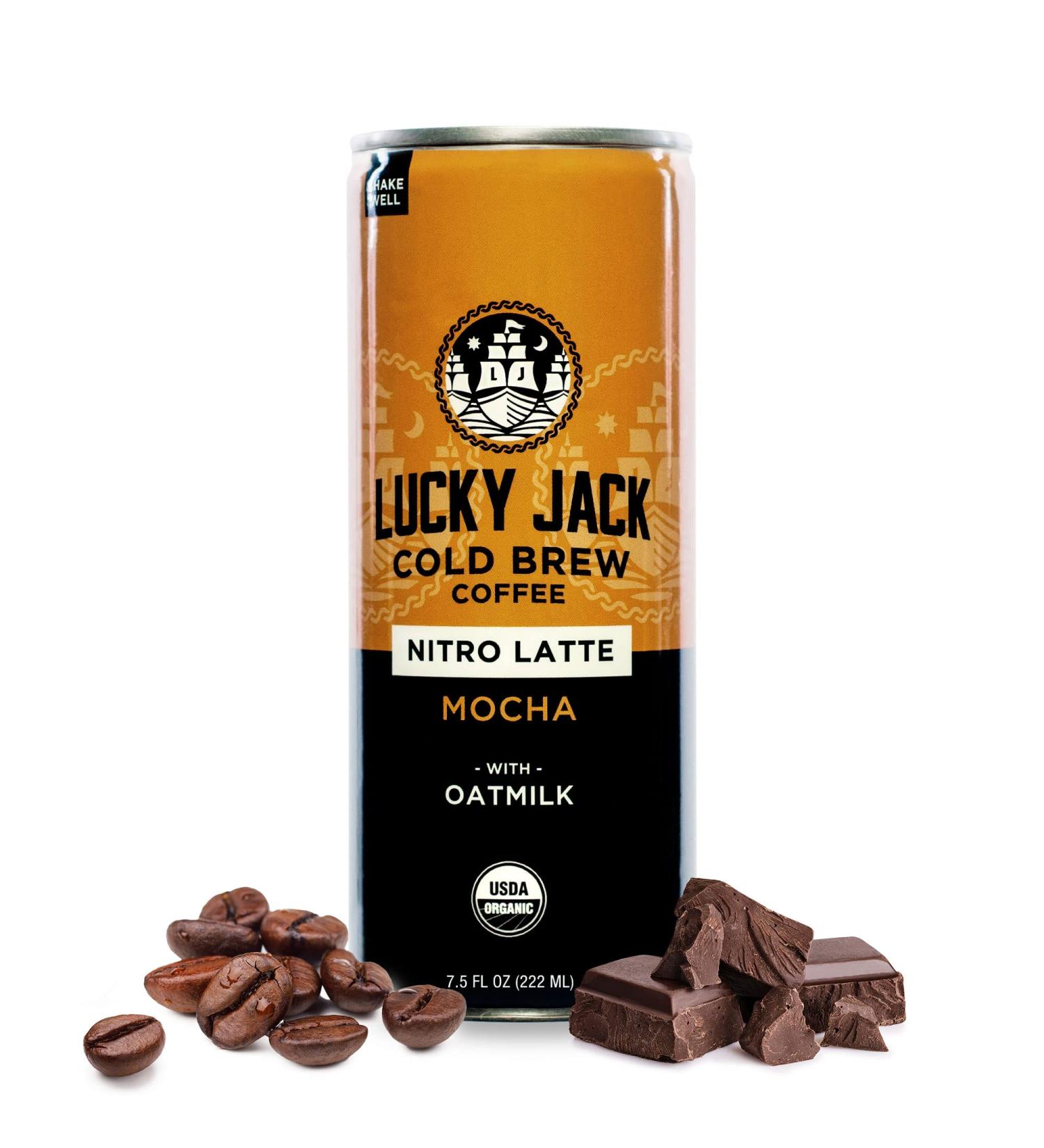 Lucky Jack Cold Brew Coffee Mocha - Nitro Oat Milk Latte (12 Pack, 7.5oz Cans) - 130mg Caffeine - USDA Organic, Gluten-Free, Kosher - Nut-Free - Mocha Latte - Buy Online on GoSupps.com