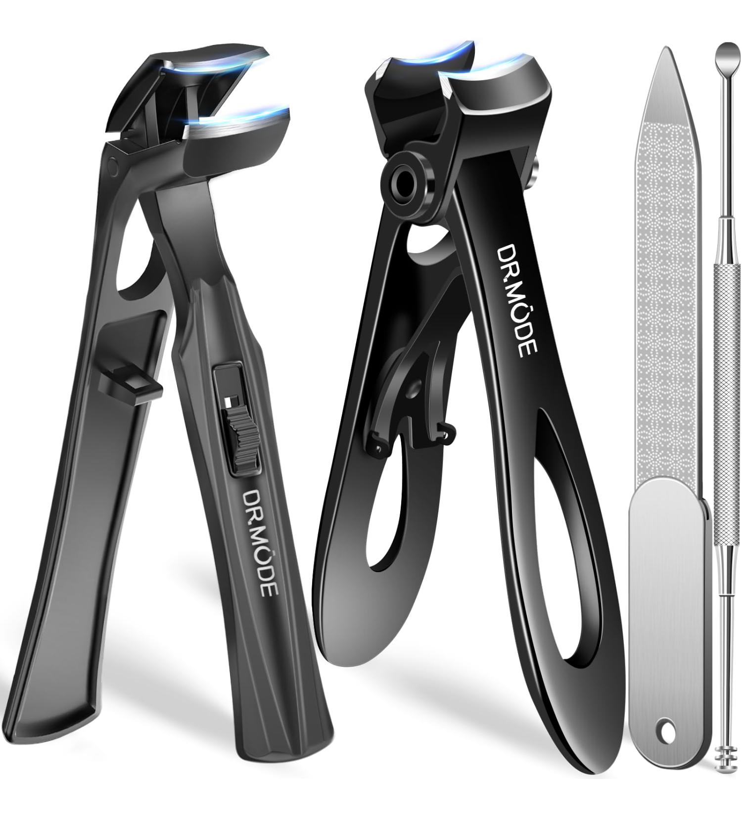 2024 Toenail Clippers for Thick Nails - Heavy Duty Clipper with Angled Head & Catcher for Seniors | Large Wide Opening Nail Cutter for Men & Women - Black - Buy Online on GoSupps.com