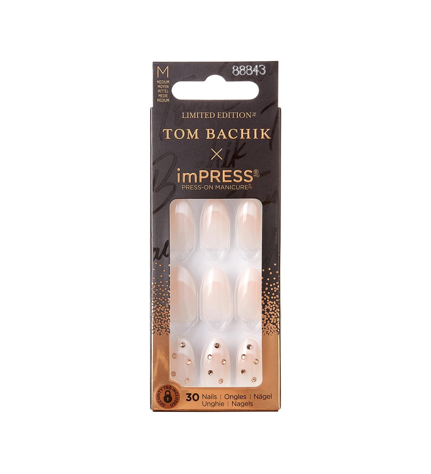 KISS TOM BACHIK x imPRESS Press-On Manicure Nail Kit - Style You Fancy Huh - Medium Almond Neutral Fake Nails with Prep Pad, Mini Nail File, and Cuticle Stick - Buy Online on GoSupps.com