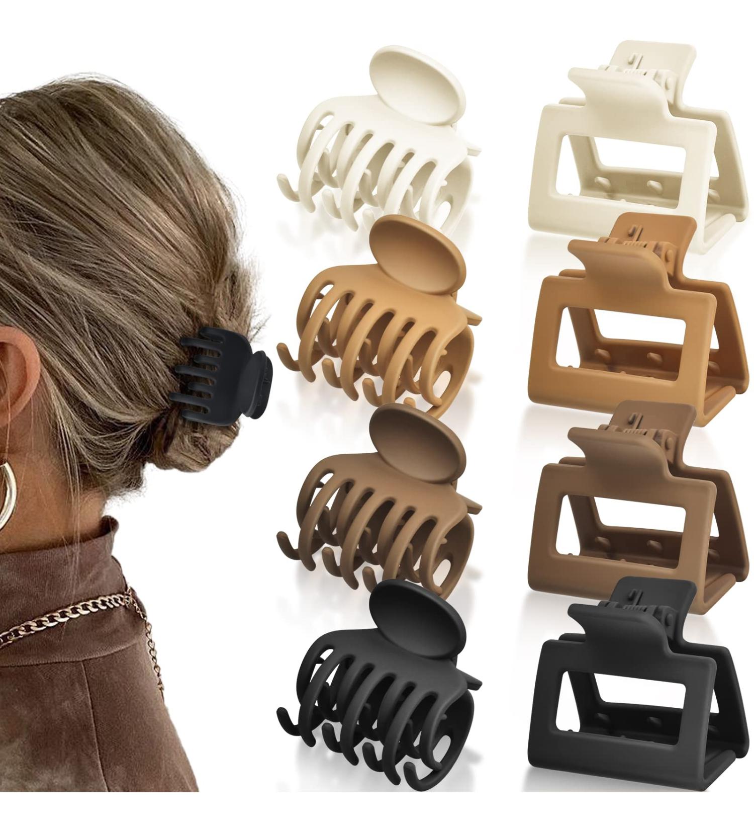 Giesiery 8 Pack Small Square Hair Claw Clips for Thin Hair - Non-Slip Short Hair Accessories - Neutral Tones - 1.6 Medium Double Row Teeth - Women/Girls - Buy Online on GoSupps.com