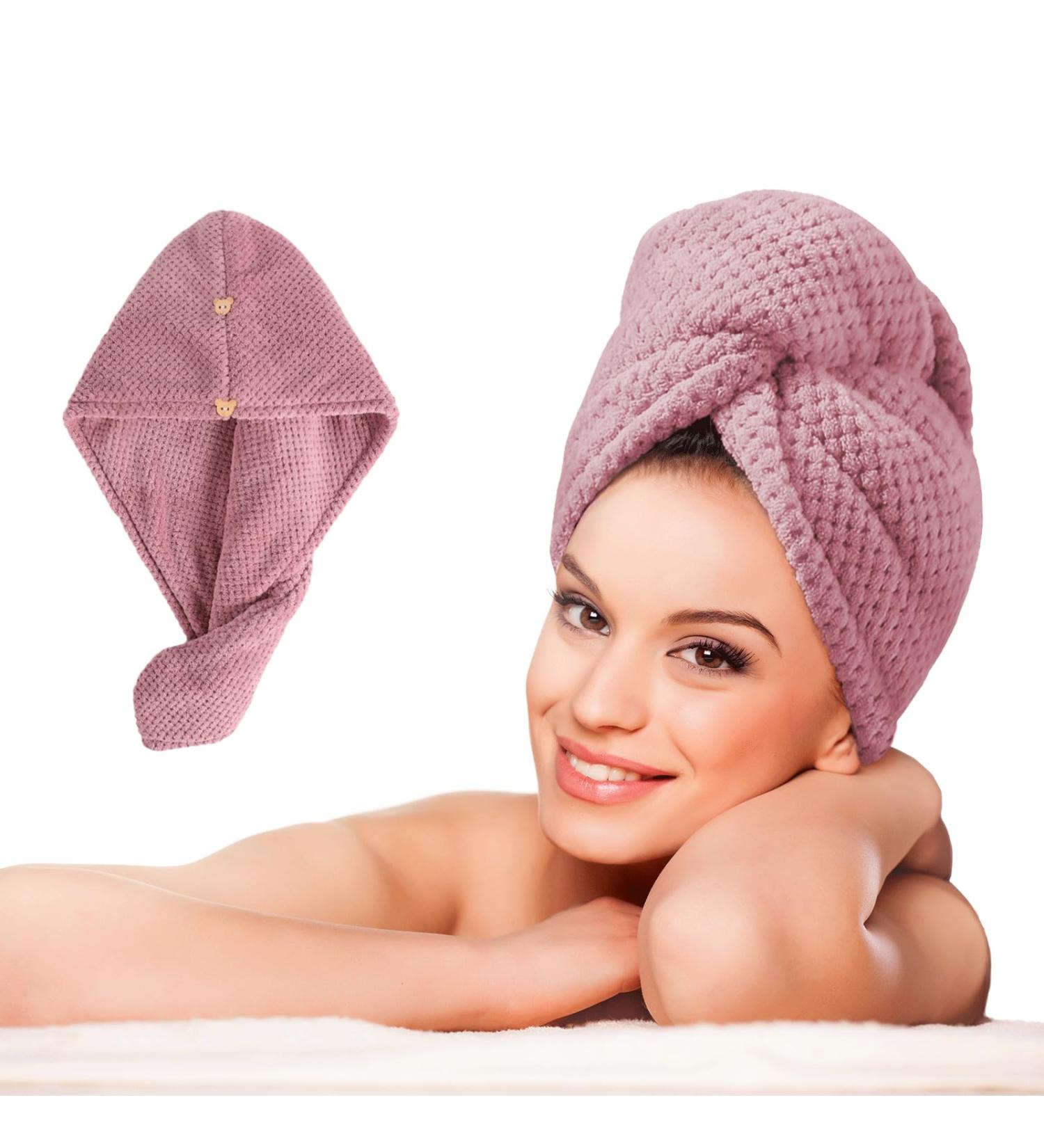 LTBL Microfiber Hair Cloth Wrap - Large Double-Layer Fast Drying Towel for Women (Rose) | Thickened Hair Wrap with Button for Effortless Drying - Buy Online on GoSupps.com