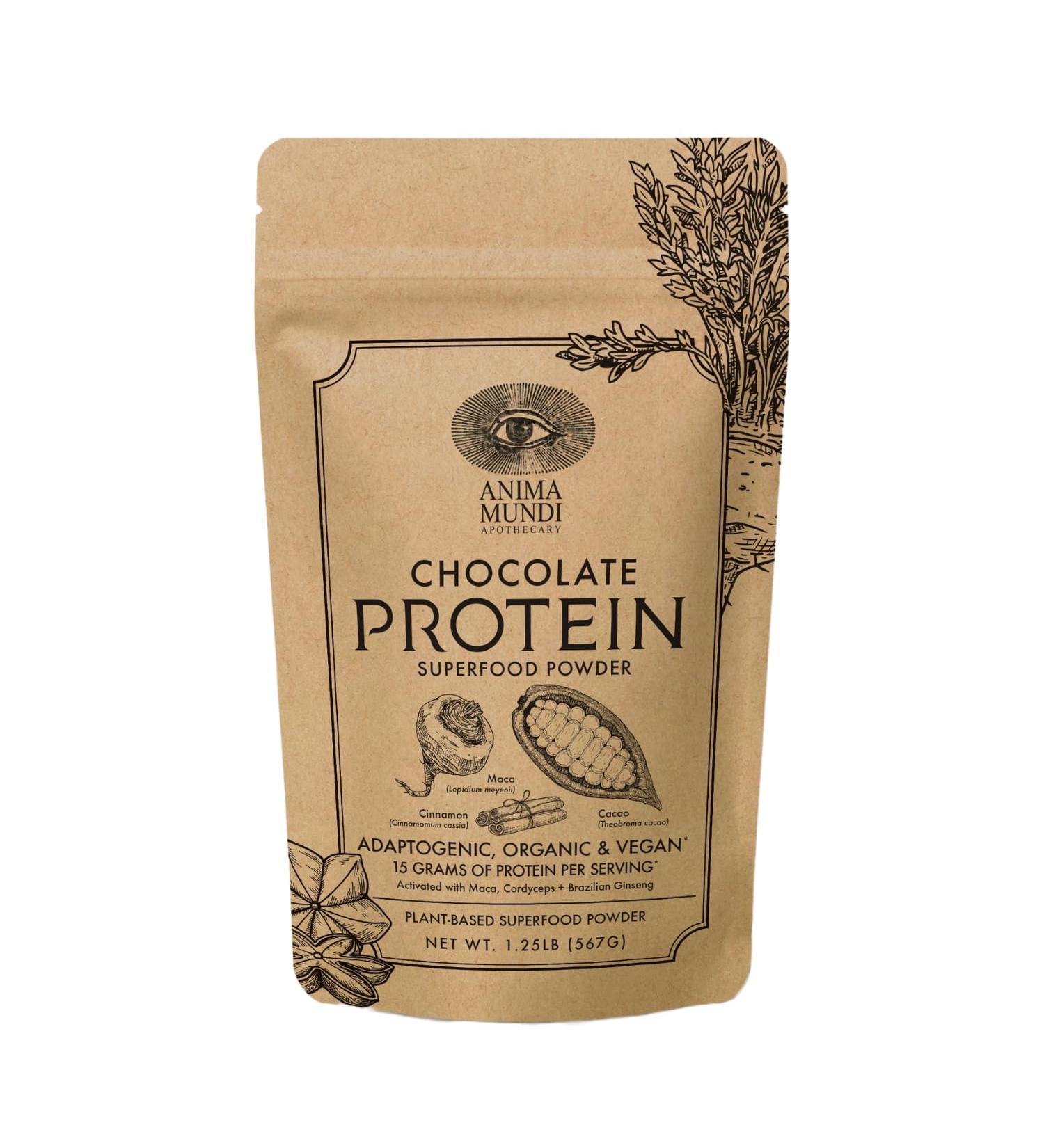 Anima Mundi Chocolate Protein Superfood Powder - Organic Vegan Plant-Based Protein for Energy & Strength - Nutrient-Dense Adaptogen Blend (567g - Buy Online on GoSupps.com