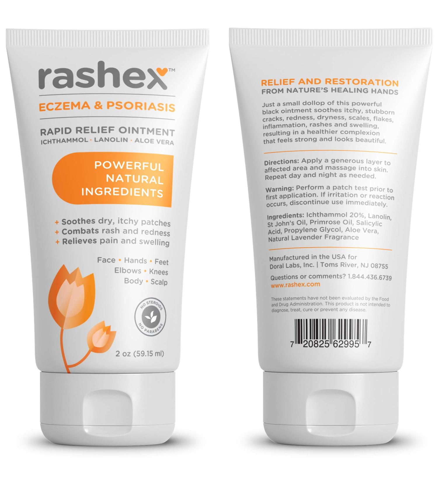 Rashex Eczema & Psoriasis Treatment Ointment | Black Ichthammol 20% | Fast Relief | 2 Oz Tube - Buy Online on GoSupps.com