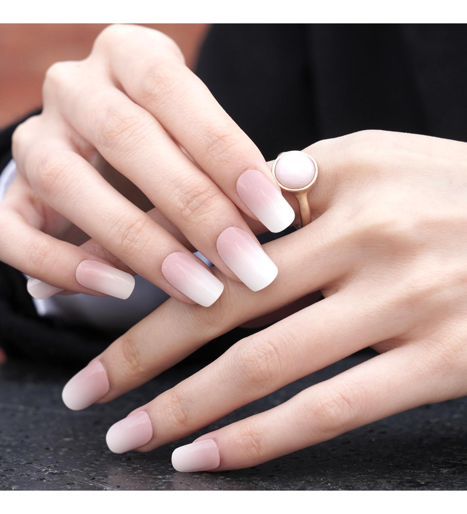 Danni & Toni Half Hardened Gel Nail Foils - Pink & White Ombre Glossy Nail Sticker Wraps | 28 Semi-Hardened Gel Nail Stickers for International Shipping - Buy Online on GoSupps.com