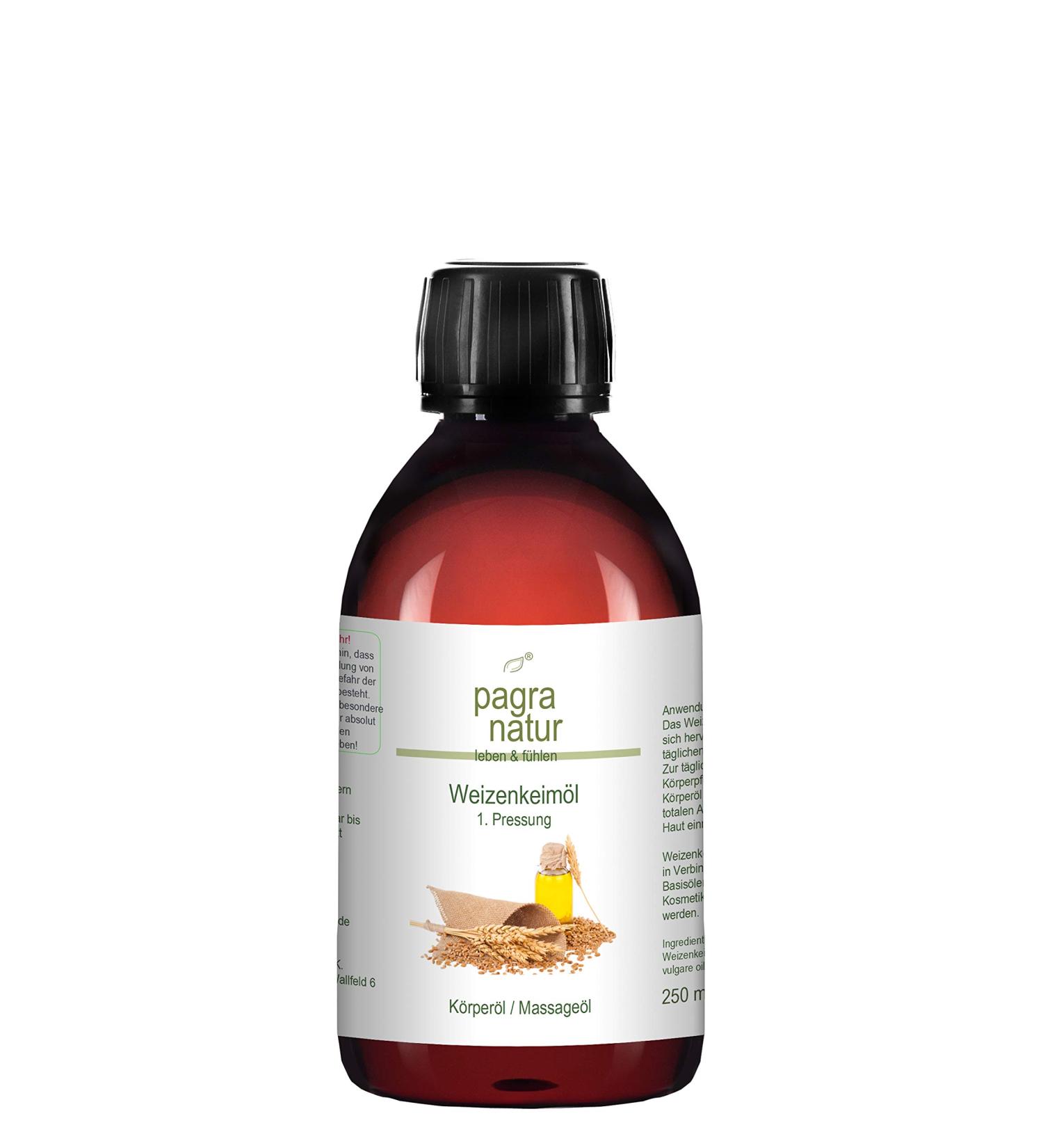 Pagra Natur Massage Oil - 100% Pure Wheat Germ Oil 1st Pressing 250 ml | Premium Natural Body Oil for Relaxation & Skin Nourishment - Ships Internationally - Buy Online on GoSupps.com