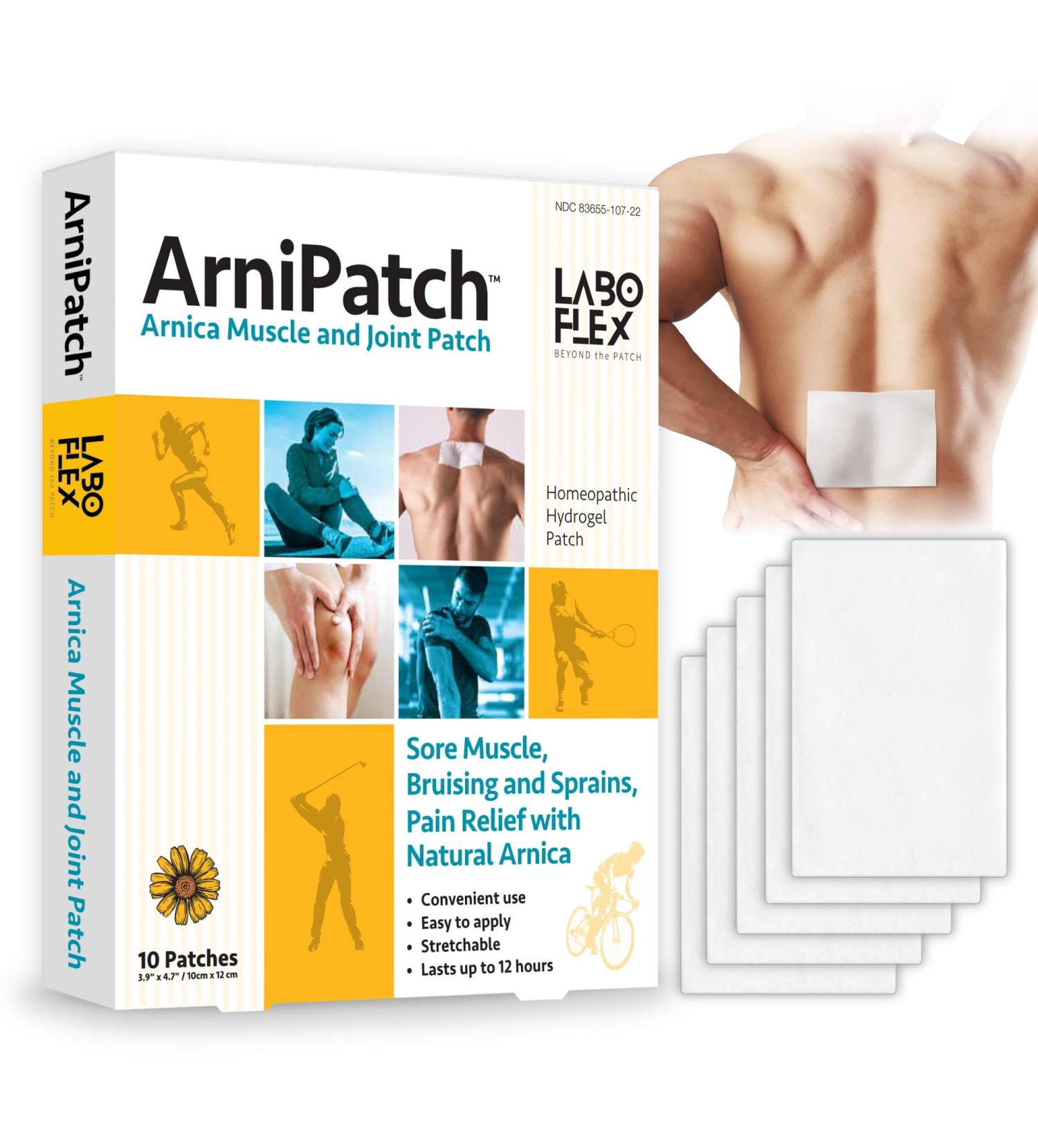 LABOFLEX Arnipatch Natural Arnica Pain Relief Hydrogel Patches Long Lasting Relief for Muscle Soreness, Swelling, Inflammation, Stiffness & Injury on Back, Knee & Neck (Box, 10, Count) - Buy Online on GoSupps.com