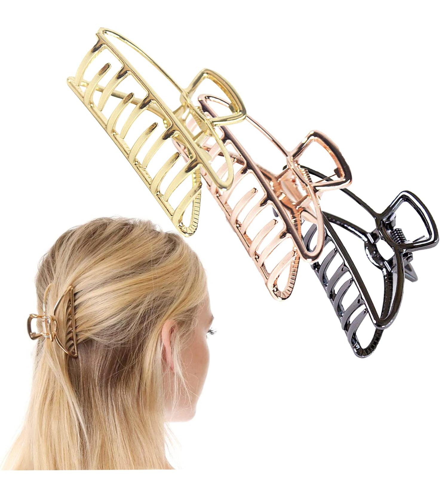 Caili Claw Clips Set - 3 Retro Minimalist Non-Slip Hair Clips for Women | Gold Black & Red Gold Hair Accessories - Buy Online on GoSupps.com