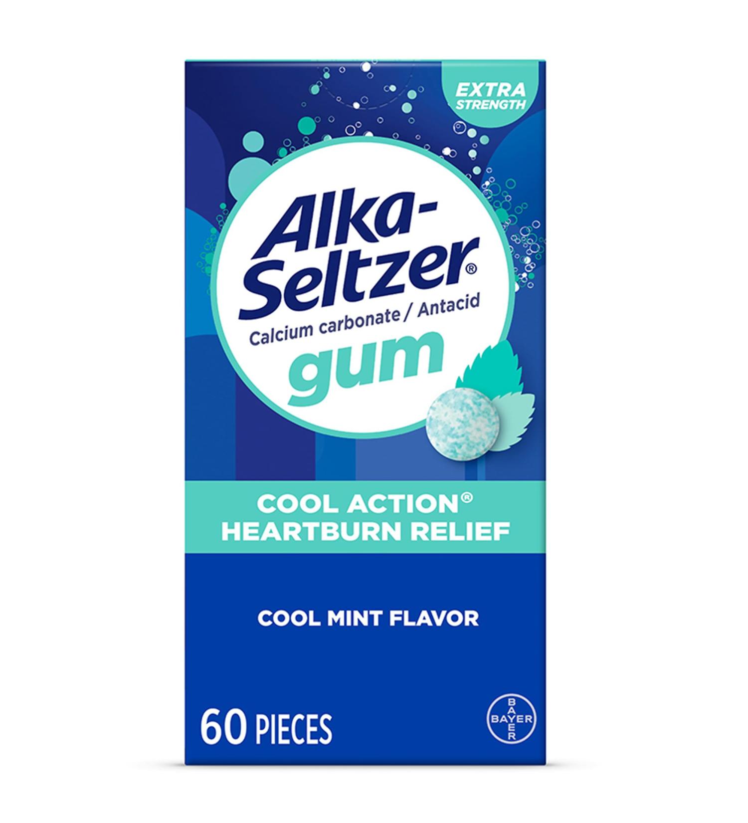 Alka-Seltzer Cool Action Heartburn Relief Gum Extra Strength Antacid Gum Acid Indigestion and Upset Stomach Relief No Chalky Taste Cool Mint Flavor 60 Count 1 Count (Pack of 60) - Buy Online on GoSupps.com