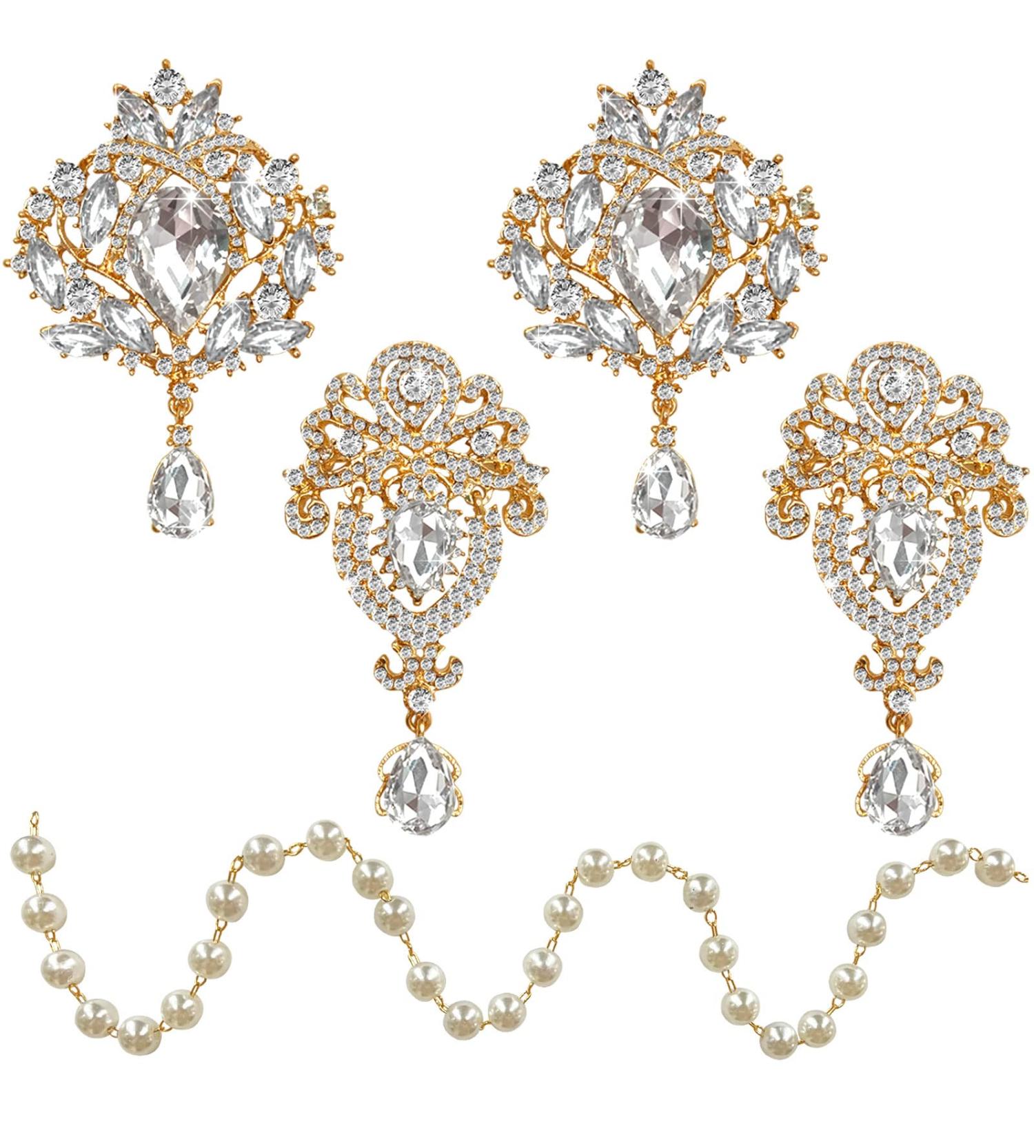 Yhsheen Rhinestone Crystal Brooch Pins Wedding Bouquet Set Gold - 4pcs - Buy Online on GoSupps.com