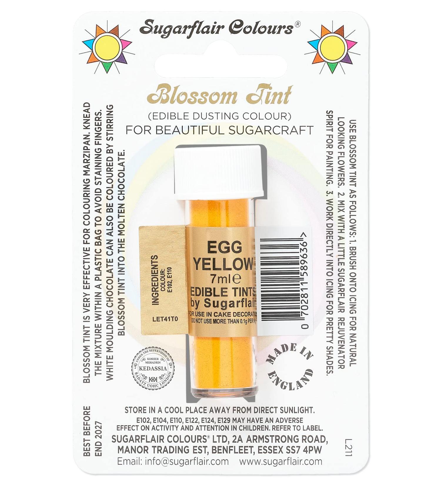 Sugarflair Egg Yellow Blossom Tint Food Colouring and Dusting Powder Matt Finish Brush On or Mix with Rejuvenator Spirit to Create a One of A Kind Cake - 7ml