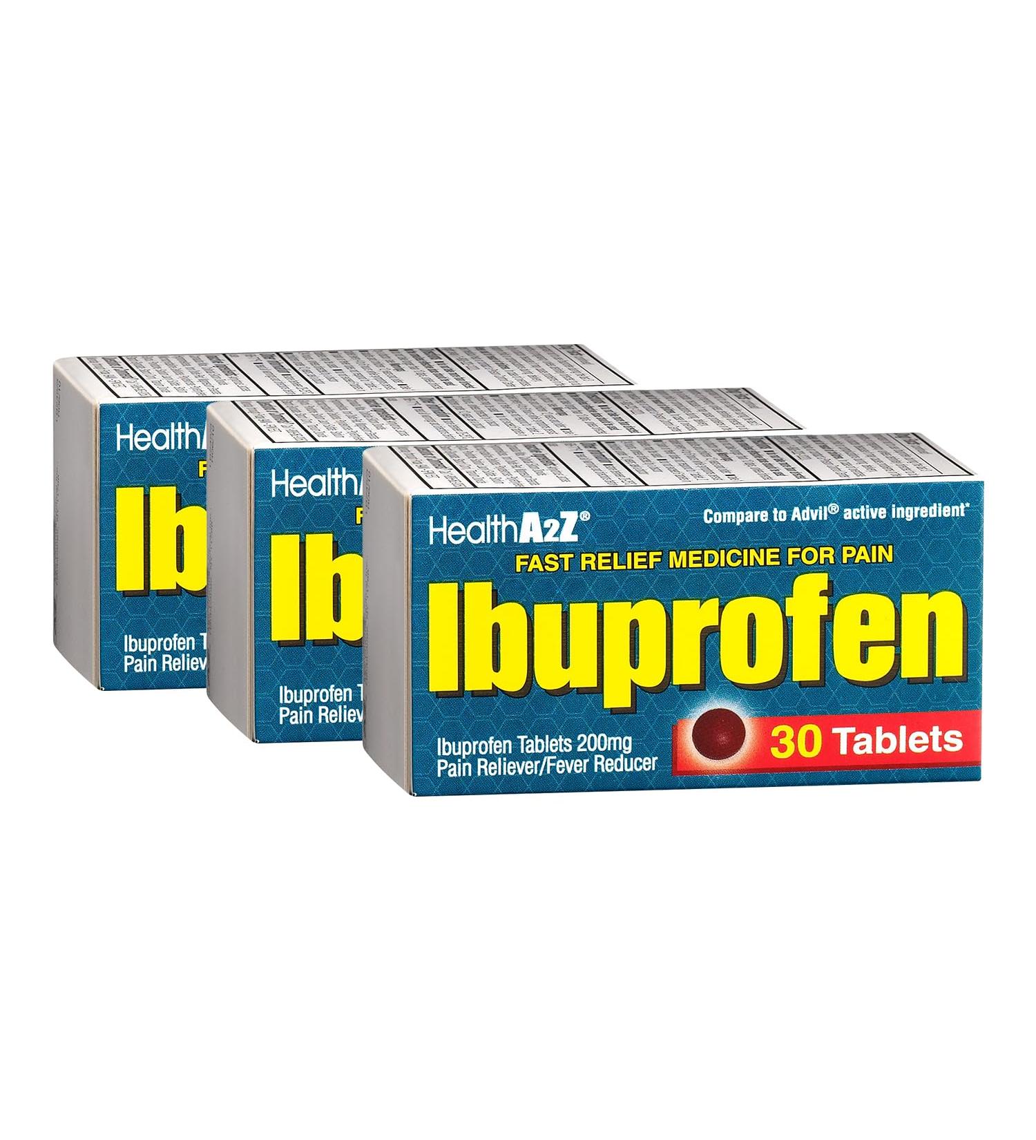 Buy HealthA2Z Ibuprofen 200mg - Pain Relief for Headache Body Aches Arthritis & Cramps | International Shipping Available | 30 Count (Pack of 3 - Buy Online on GoSupps.com