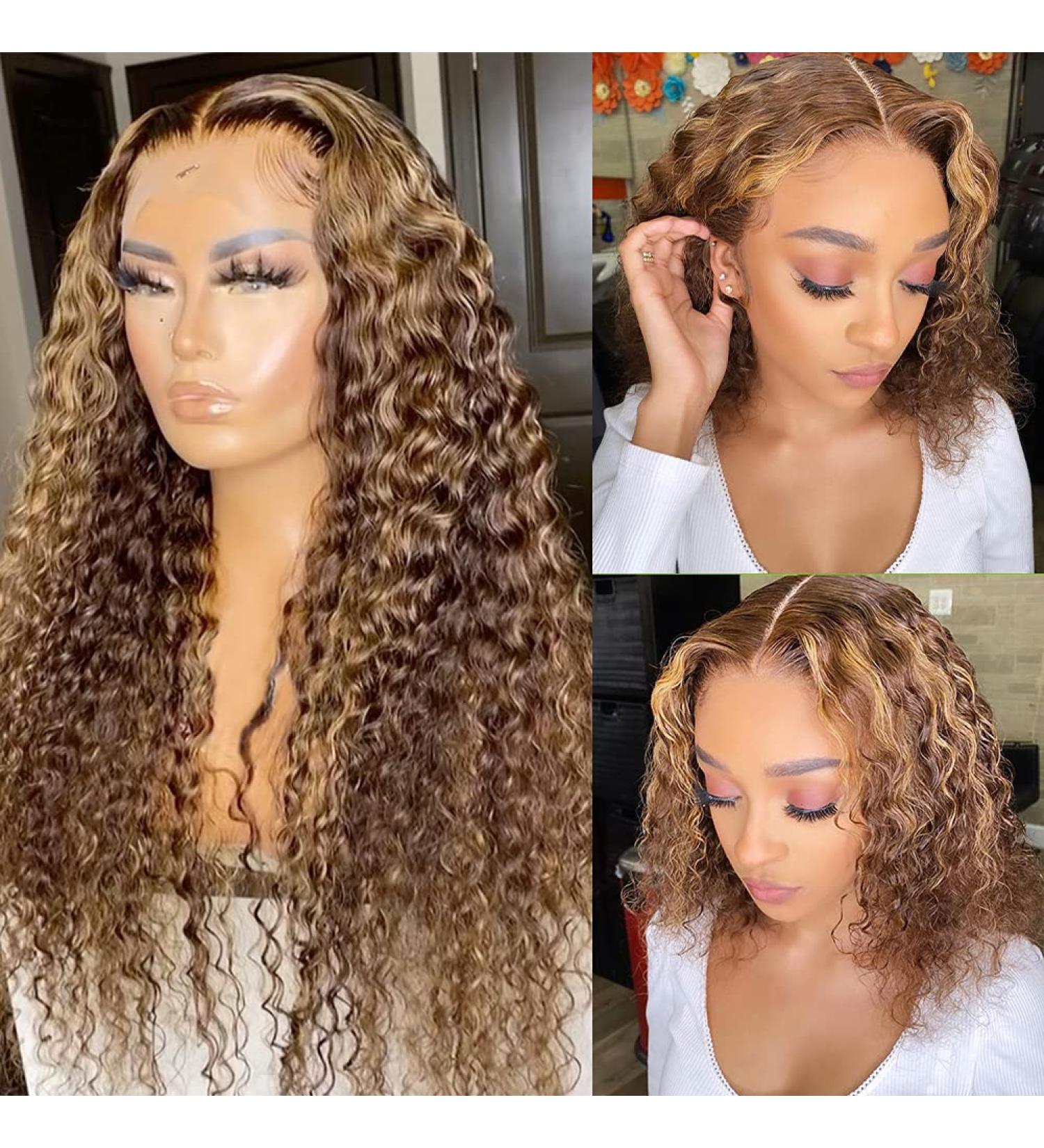 CYNOSURE 26 Curly Honey Blond Ombre Highlight Lace Front Human Hair Wig - Pre Plucked & Invisible - Women's 26 Inch - Buy Online on GoSupps.com