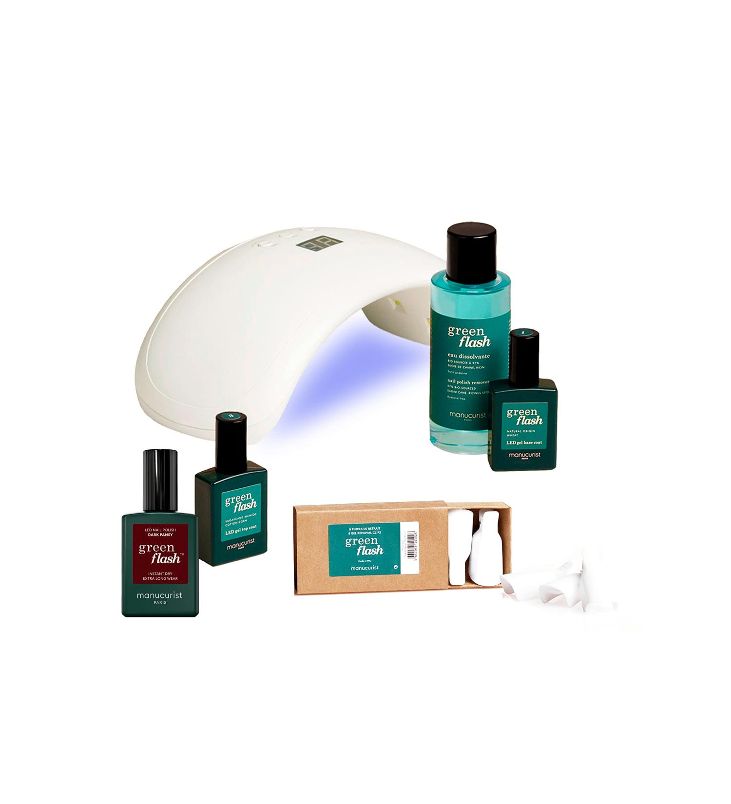 MANUCURIST Green Flash Premium LED Gel Nail Polish Kit 36W LED Nail Lamp Vegan Base Coat + Top Coat + Dark Pansy Polish + Gel Polish Remover + Nail Clips - Buy Online on GoSupps.com