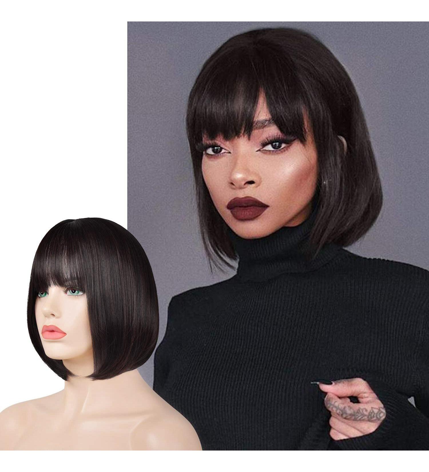 Buy Sofeiyan 11-Inch Short Straight Bob Wig with Pony Synthetic Daily & Party Hair Wig for Black Women in Dark Brown Dark Auburn & Dark Chestnut Brown - Buy Online on GoSupps.com