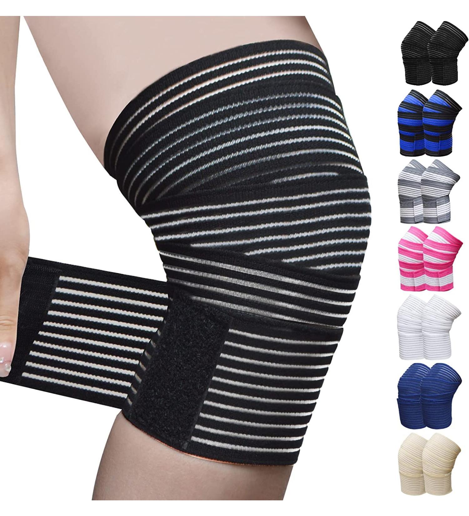Extra Long 71in Black Knee Wraps - Compression Support for Leg Calf Thigh - Pain Relief for Weightlifting Powerlifting Squats - 2Pcs - Buy Online on GoSupps.com
