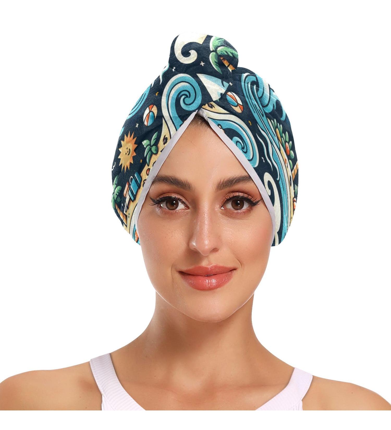 Wrap All Prints Dark Ocean Blue Hair Towel 2 Pack | Super Absorbent Quick Dry Hair Turbans for Women & Girls - Buy Online on GoSupps.com