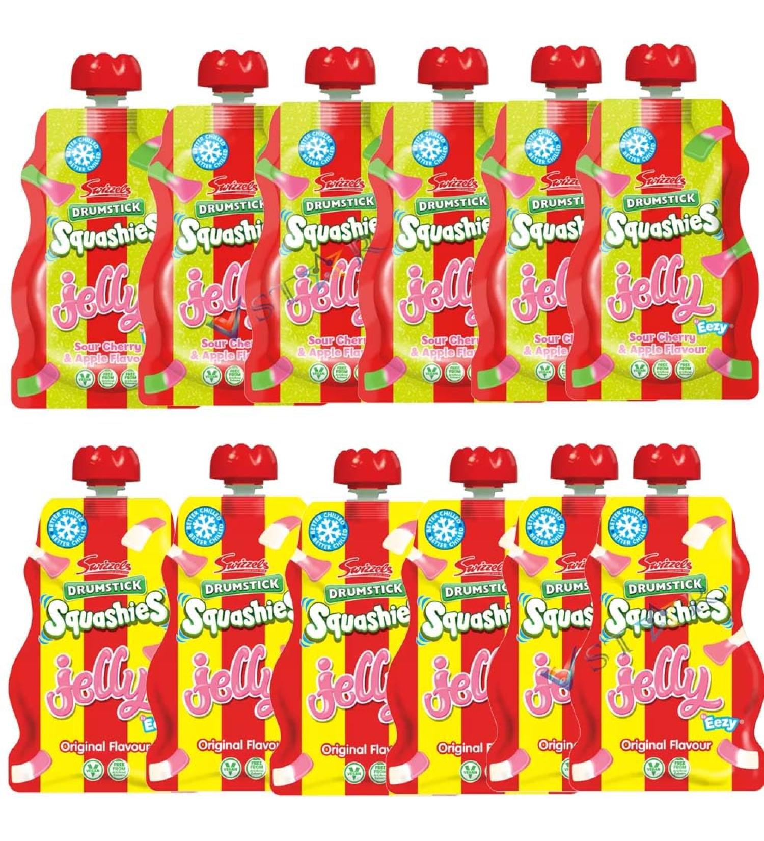 Drumsticks Squashies Sour Apple And Cherry flavoured Jelly Pouch 80g (12 Mixed) Mixed 12