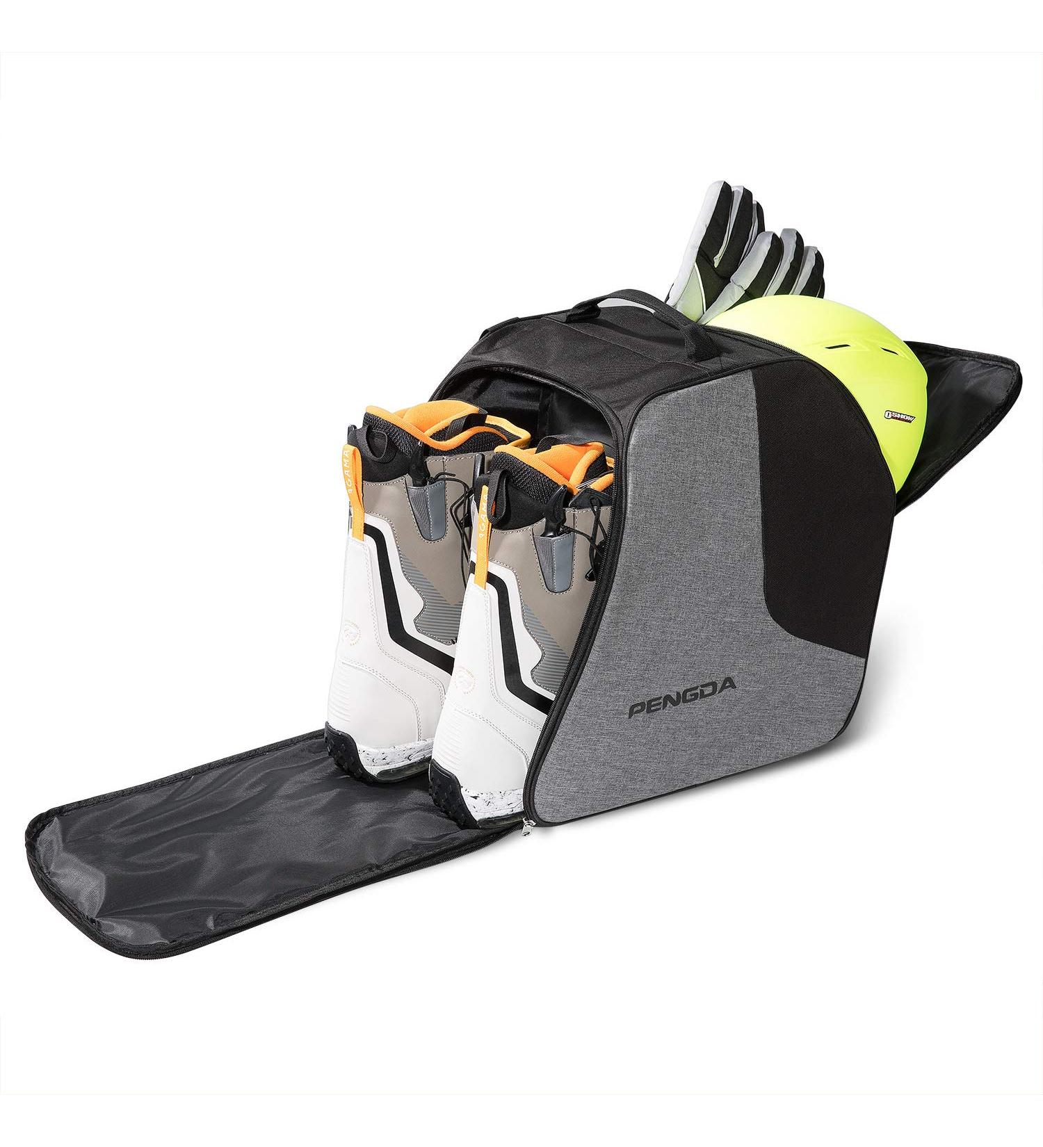 PENGDA Ski Boot Bag - Waterproof Travel Bag for Ski and Snowboard Boots with Helmet, Goggles, Gloves Compartments - Black Grey - Buy Online on GoSupps.com