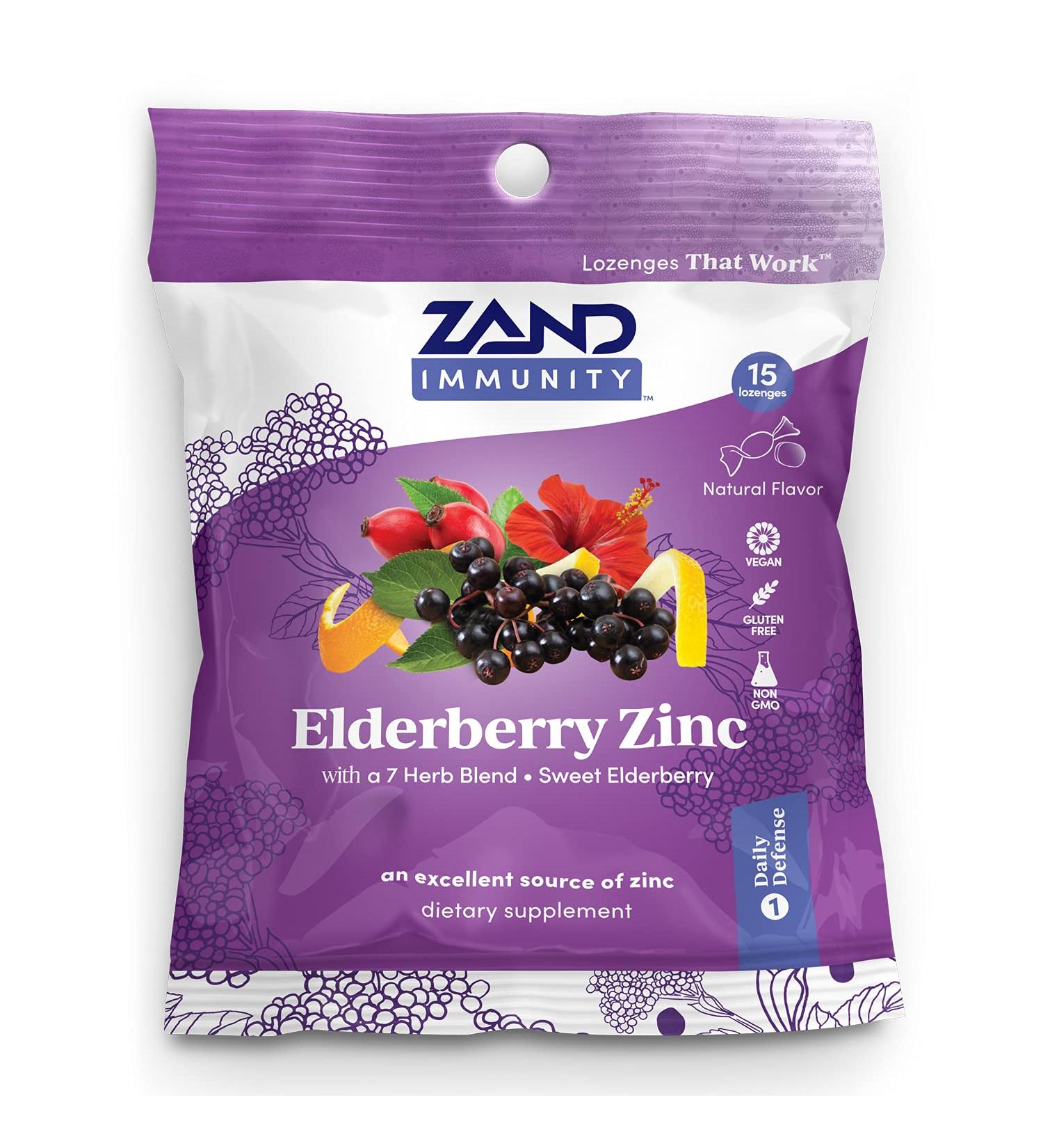 Zand HerbaLozenge Elderberry Zinc | Soothing Lozenges for Dry Throats | Natural Ingredients | 15 Count Bag | No Corn Syrup or Cane Sugar - Buy Online on GoSupps.com