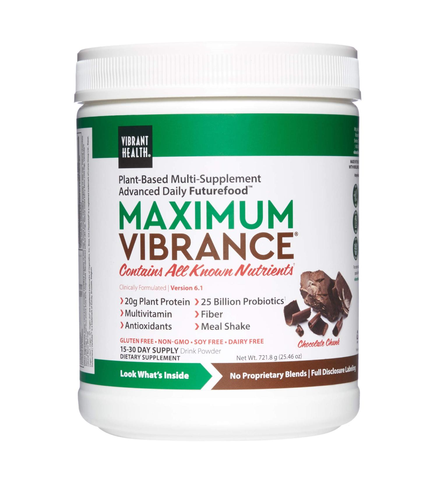 Vibrant Health Maximum Vibrance 2.0 Chocolate Chunk â€“ 25.56 oz Nutritional Superfood - Buy Online on GoSupps.com