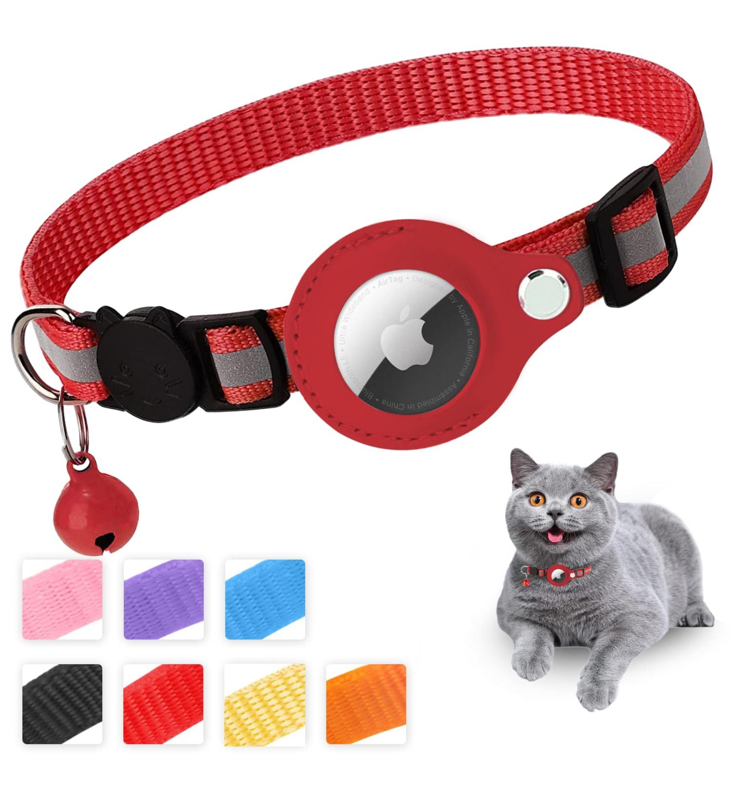 Mouyou Airtag Cat Neck Band Reflective Adjustable Nylon Collar with Bell & Safety Clasp | Safe Tracking for Cats (22-34cm Red) - Buy Online on GoSupps.com