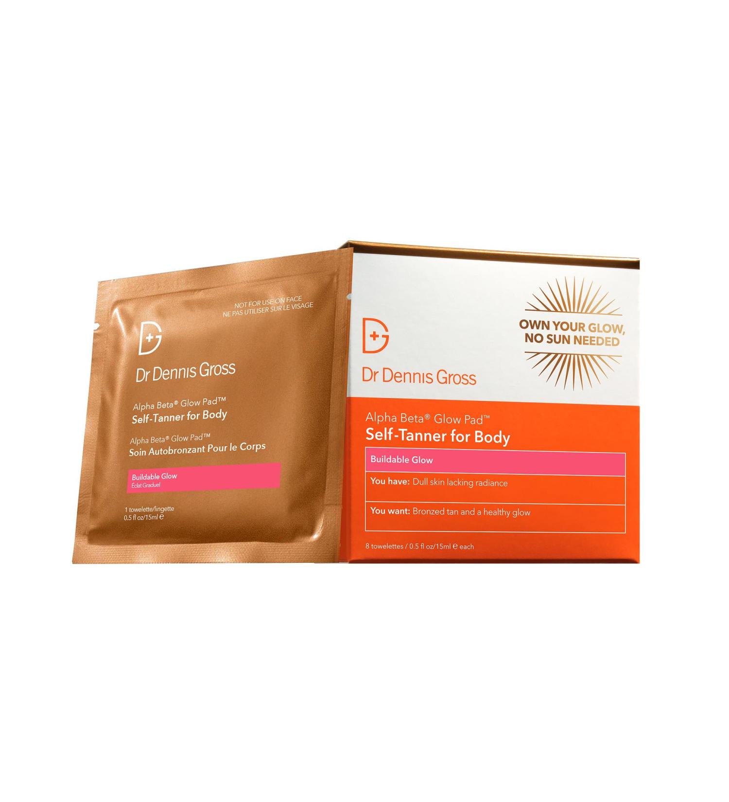 Dr. Dennis Gross Glow Pad Self-Tanner for Body Exfoliating & Anti-Aging Towelette with AHAs & BHAs, Buildable Natural Glow, Hydrating & Streak-Free Application, 8 Towelettes - Buy Online on GoSupps.com