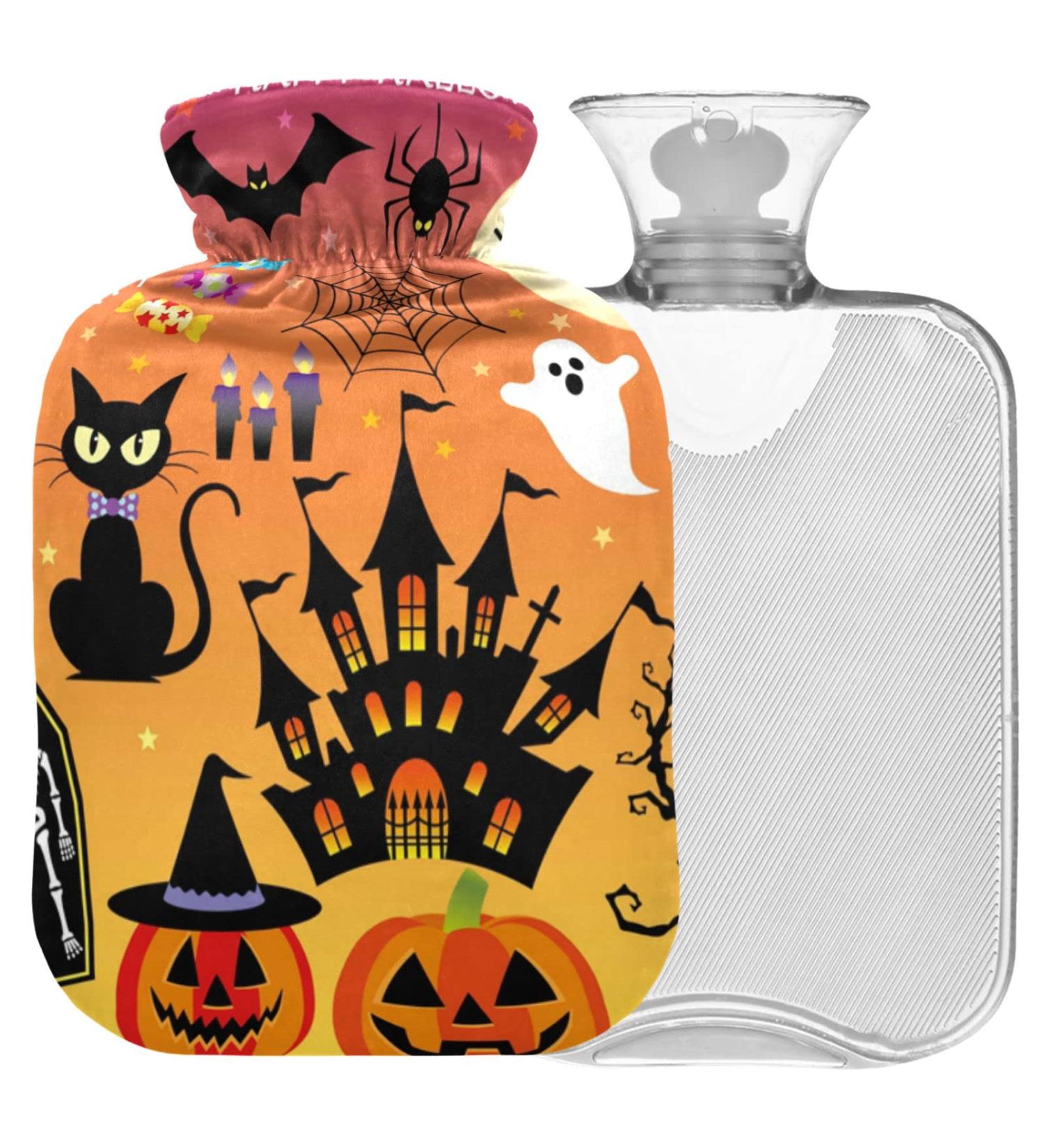 Naanle Black Cat Halloween Heat Bottle | 1L Transparent Hot Water Bottle & Hand/Foot Warmer for Pain Relief & Cold Therapy - Buy Online on GoSupps.com