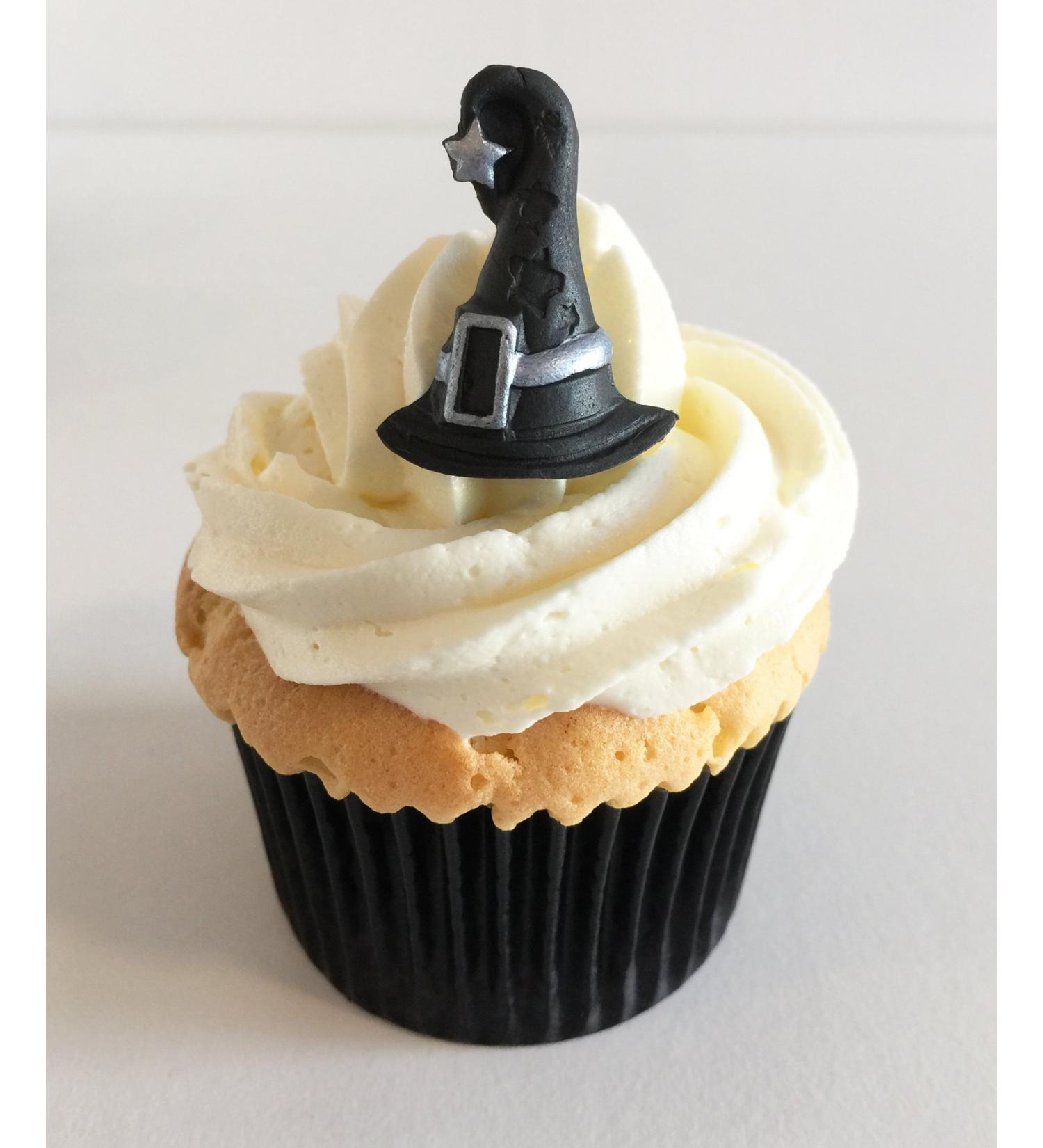 Holly Cupcakes 6 Sugar Witches Hats Handfinished with Edible Silver Paint- Handmade with Love with the UK!