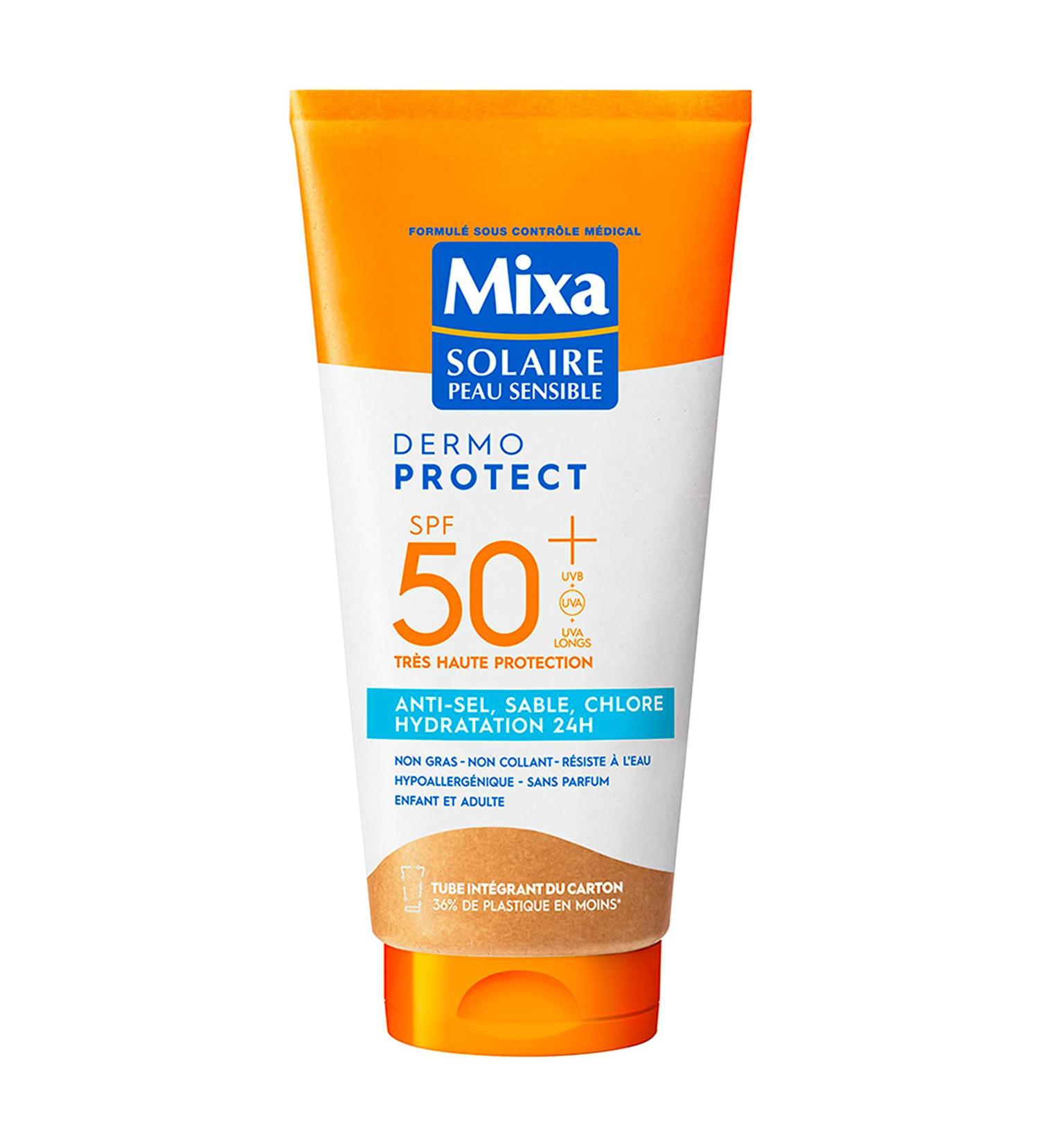 Mixa Solaire Sensitive Skin - Very High Protection Sun Care Milk SPF 50+ UVA long UVA UVB - Anti-Salt Sand and Chlorine - 24H Hydration - Water Resistant - Hypoallergenic - 175ml - Buy Online on GoSupps.com