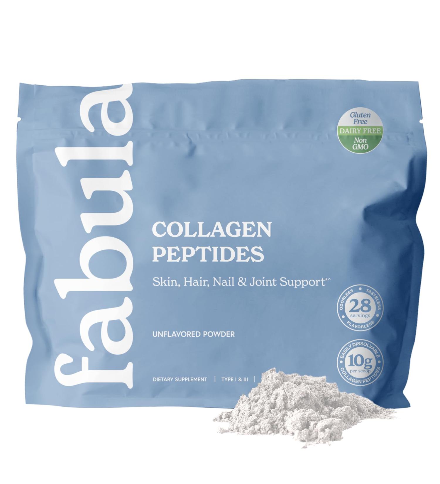 Fabula Collagen Peptides Powder Hydrolyzed Bovine Collagen Type 1 Type 3 - Grass-Fed Non-GMO Gluten Free - Flavorless 9.9 Oz 28 Servings