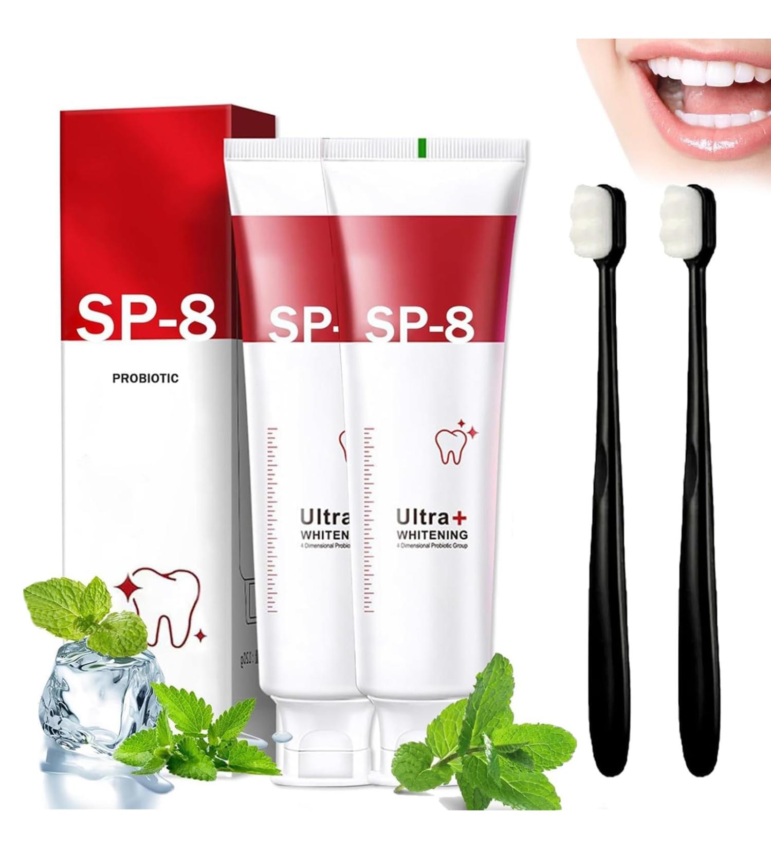 SP-8 Ultra Whitening Toothpaste - Probiotic Brightening & Fresh Breath - 2PCS - 240g for Stain Removal - Buy Online on GoSupps.com