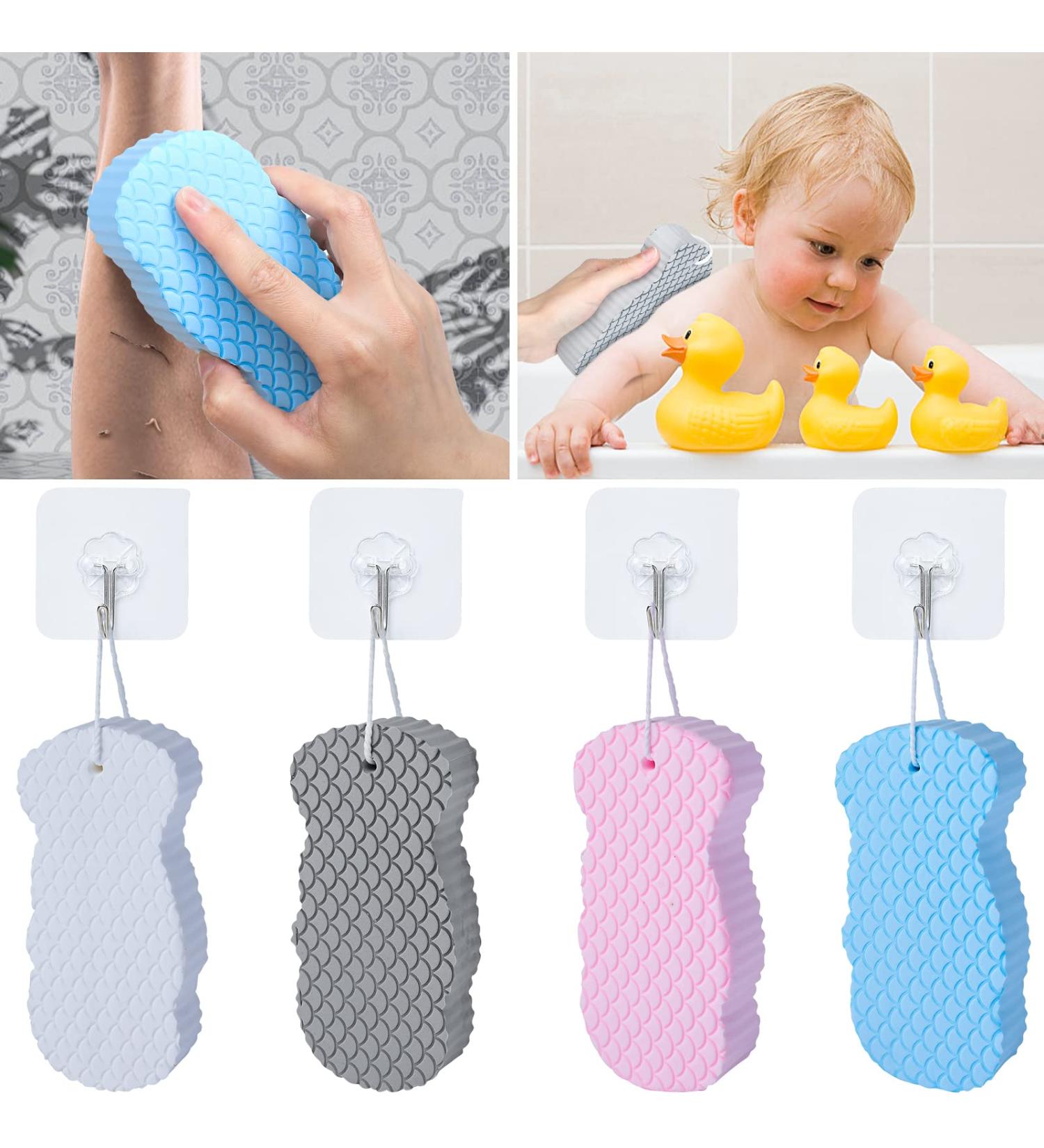 4Pcs Ultra Soft Exfoliating Bath Sponge Set with Sticky Hooks - For Men, Women, Adults, and Children - Reusable Dead Skin Remover - Buy Online on GoSupps.com