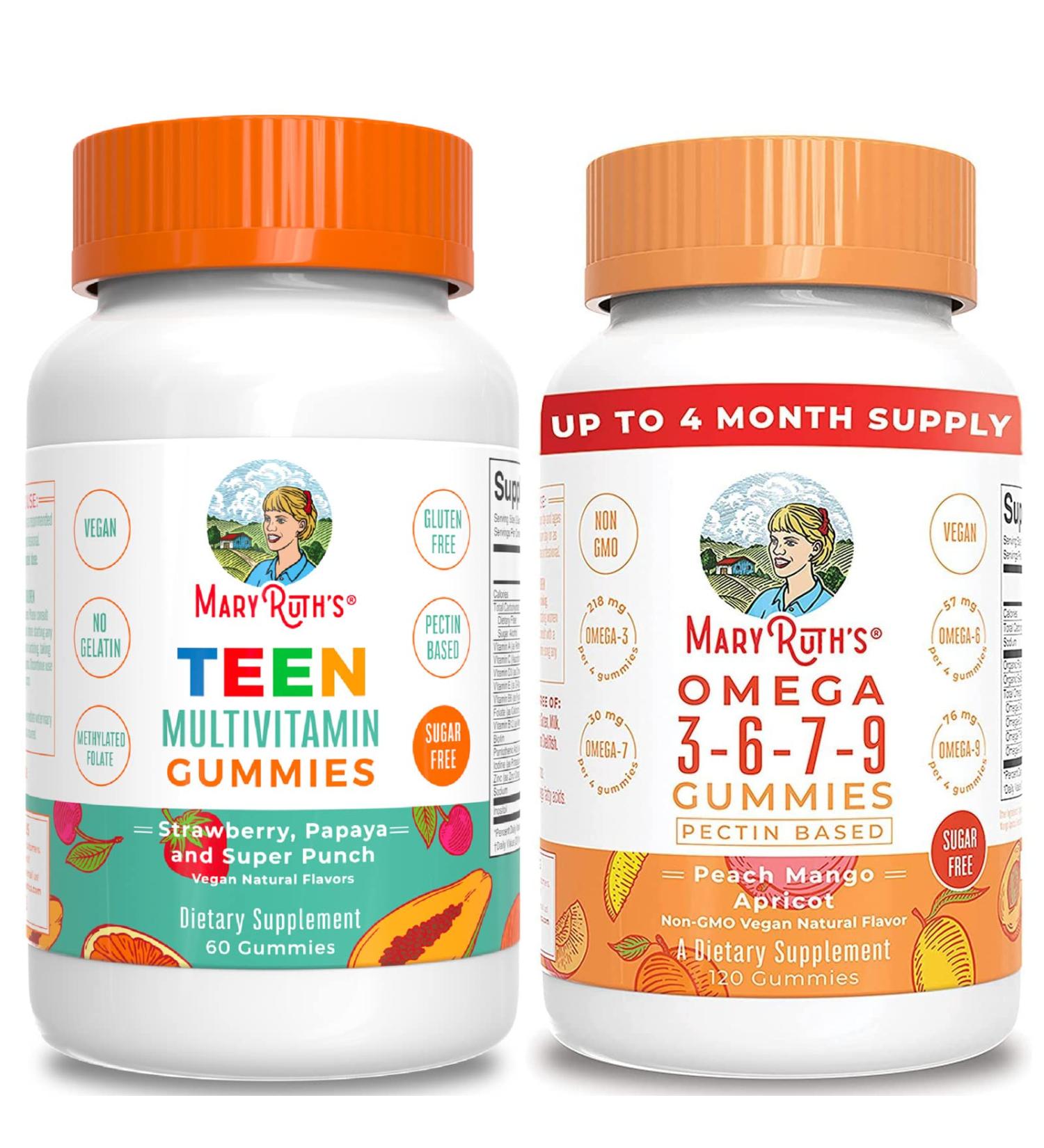 MaryRuth's Teen Multivitamin & Omega 3 6 7 9 Gummies Bundle | Vitamin C, D, E, Biotin, Zinc | Immune, Skin, Hair & Heart Health Support - Buy Online on GoSupps.com