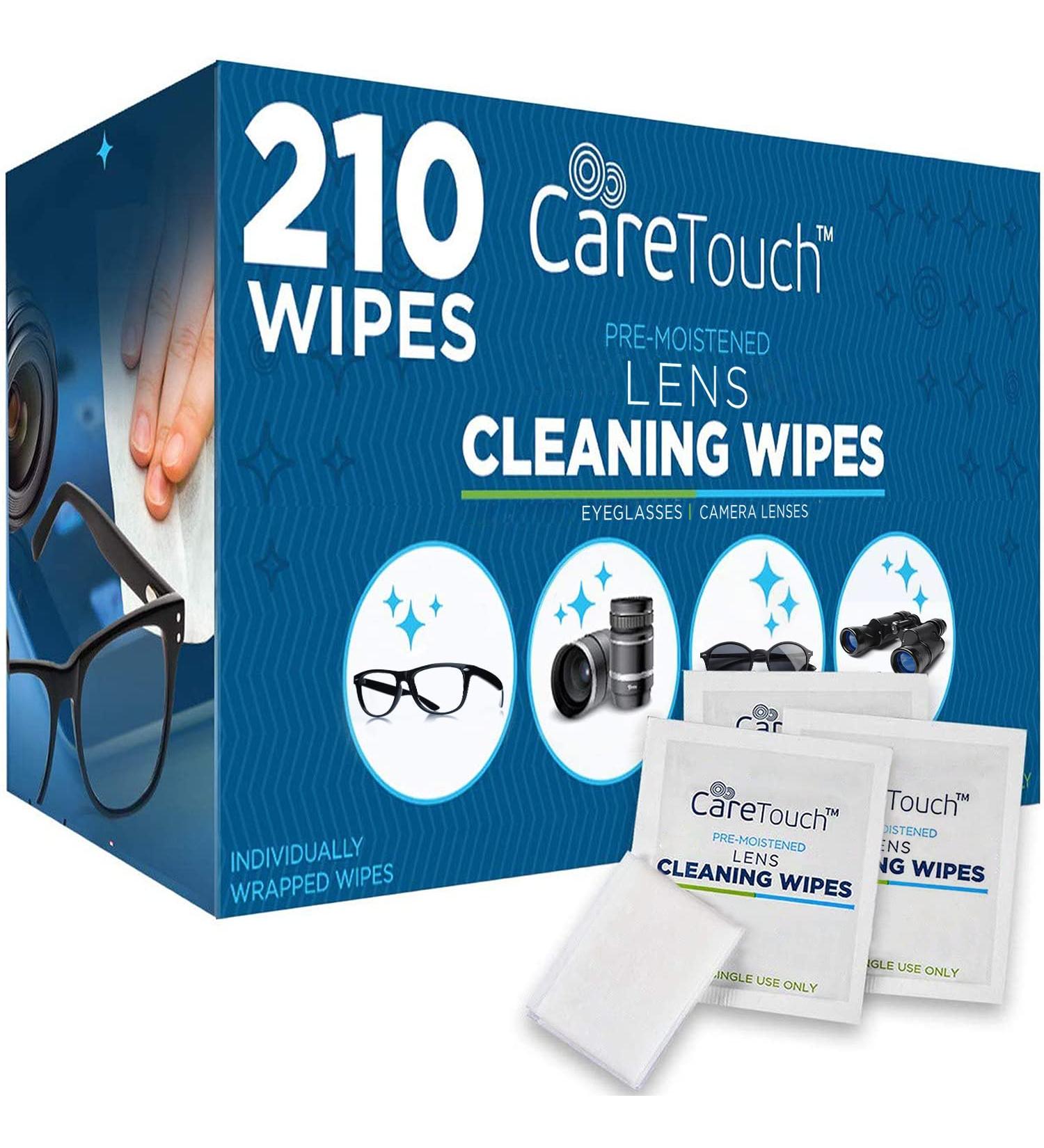 Care Touch Lens Wipes for Eyeglasses - 210 Pre-Moistened Cleaning Wipes | Individually Wrapped Eye Glasses Wipes | 210 Count - Buy Online on GoSupps.com