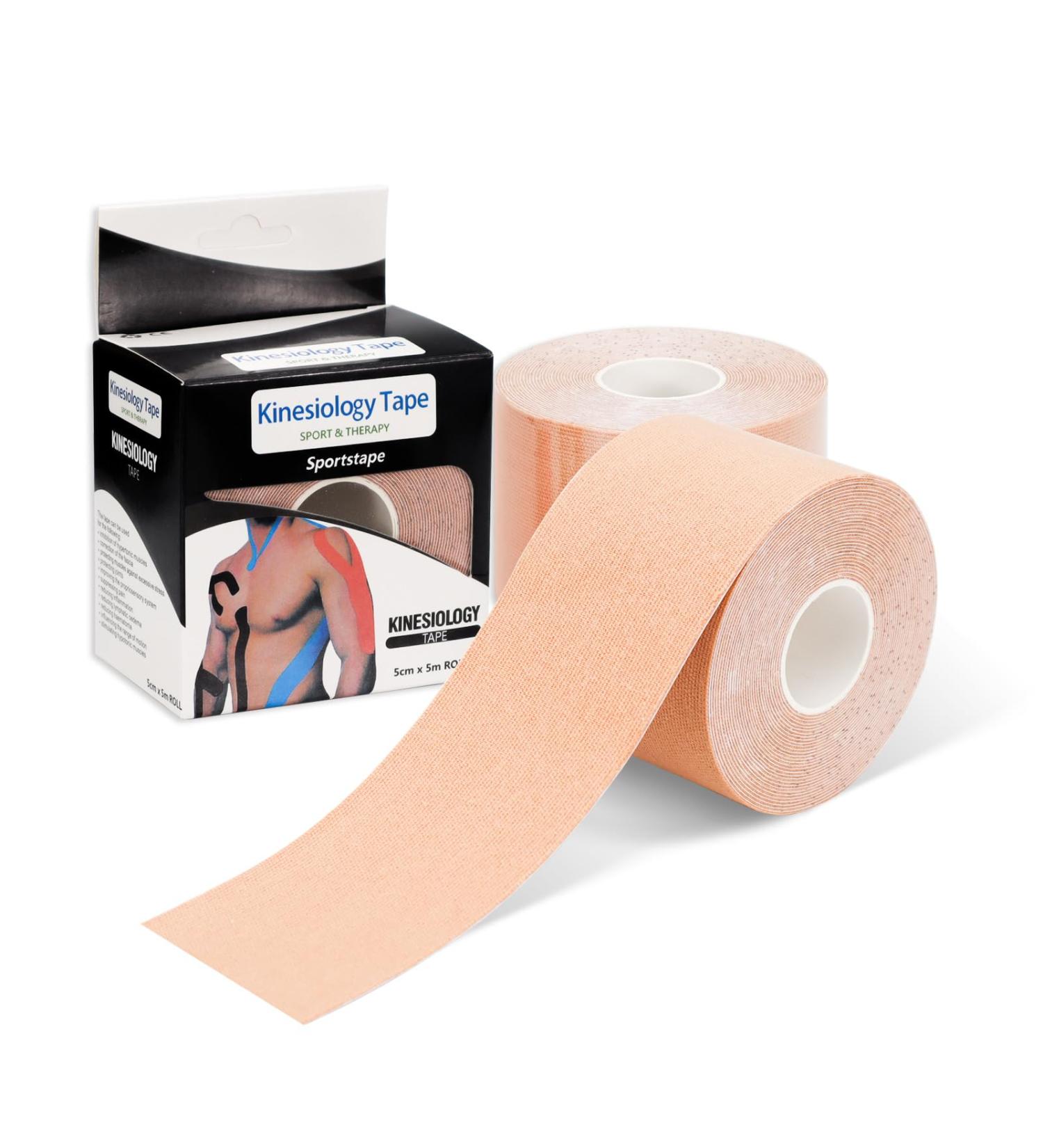 2 Rolls Kinesiology Tape - Waterproof Elastic Athletic Support for Muscles & Joints Pain Relief | Ideal for Gym Fitness Running & Sports - Buy Online on GoSupps.com