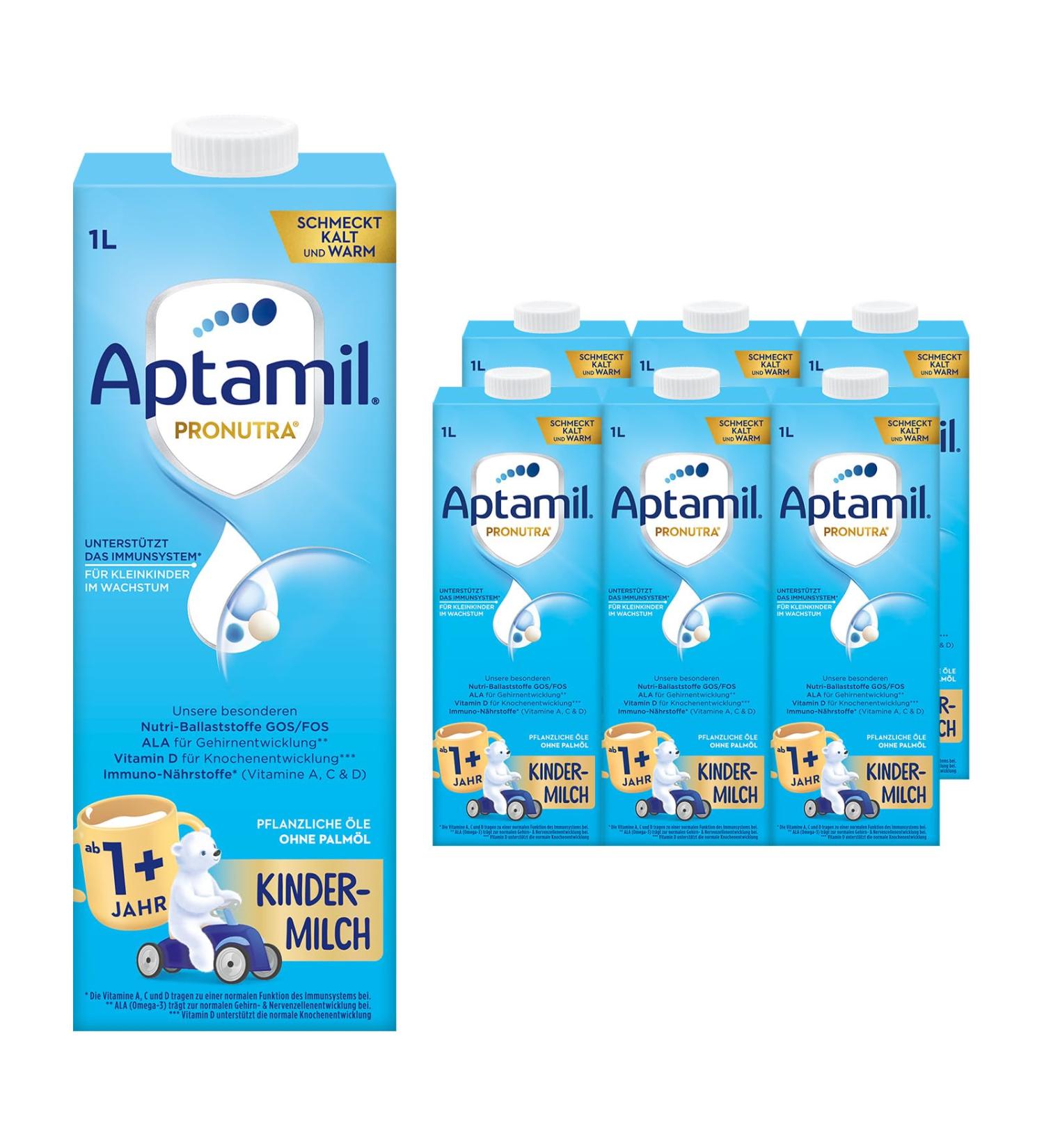Aptamil Children's Milk 1+ (6-Pack) - Ready to Drink Nutritional Formula with Vitamins A C D Omega-3 Calcium & Iodine - No Palm Oil - 1 Liter - Buy Online on GoSupps.com