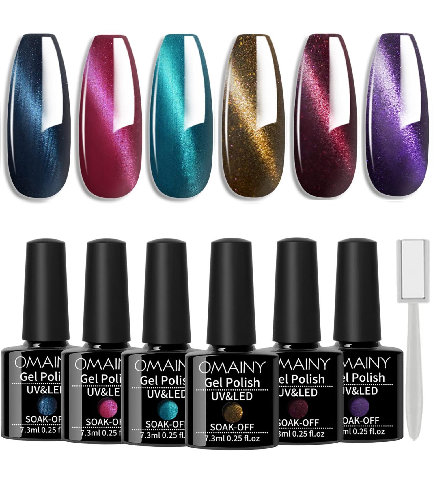 Dazzle with Omainy Cat Eye Gel Nail Polish Set - Soak Off UV LED Nail Art - 6 Colors + Magnet Included - Buy Online on GoSupps.com