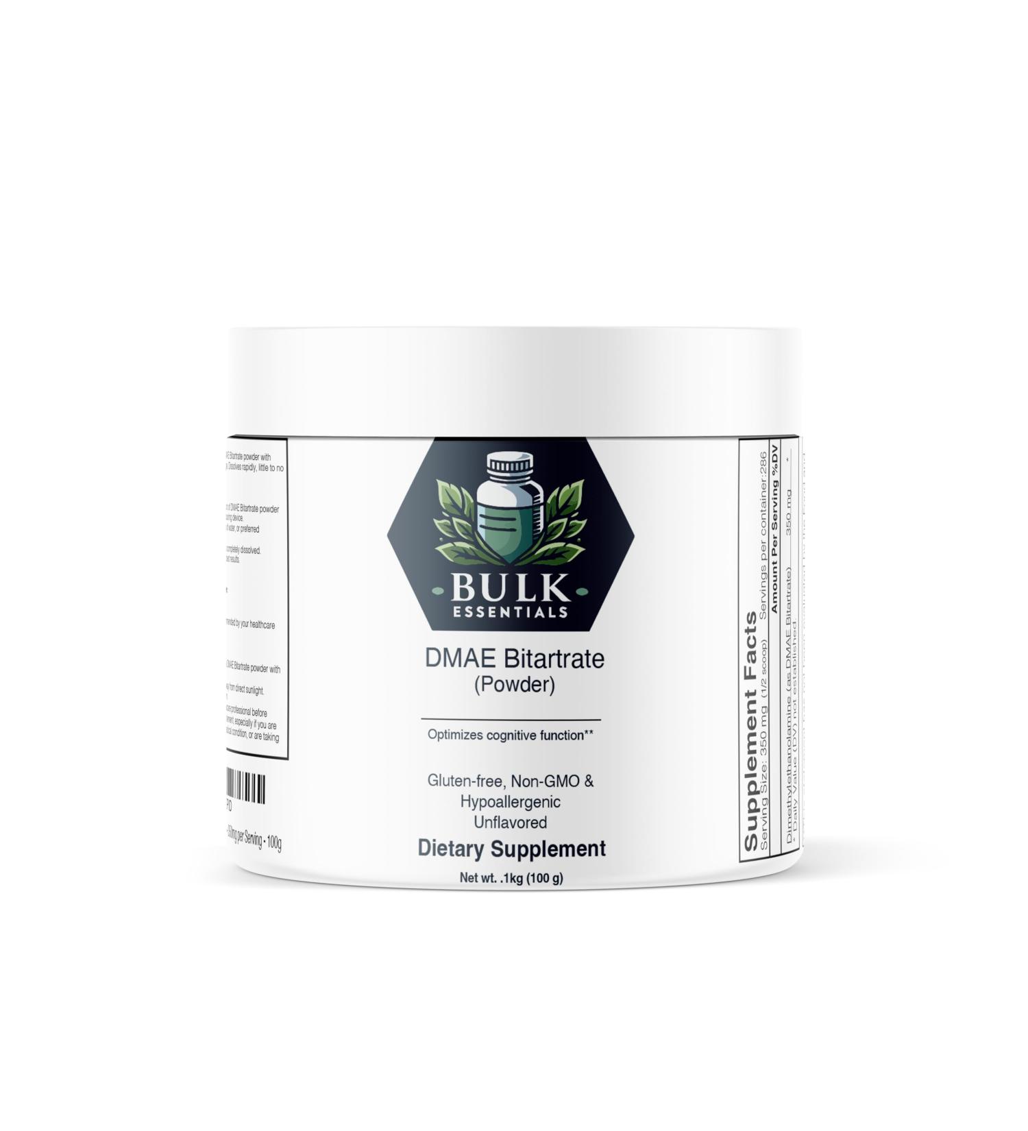 DMAE Bitartrate Powder - 350mg Supplement - Gluten Free Dimethylaminoethanol - 100g (3.53oz) for Enhanced Cognitive Support - International Shipping Available - Buy Online on GoSupps.com