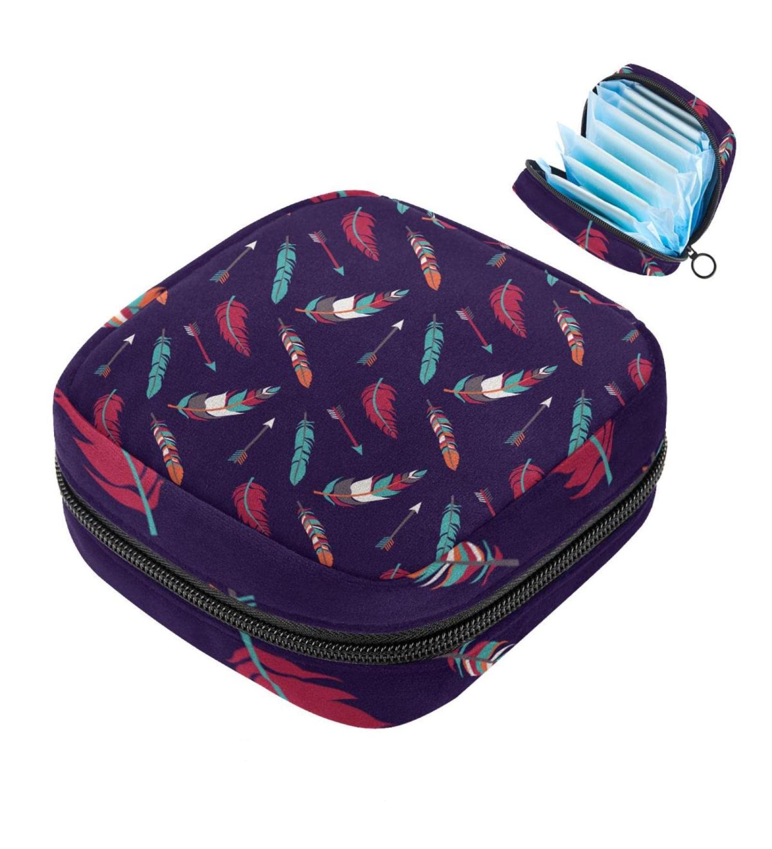 Colorful Boho Menstruation Pad Bag with Zipper - Stylish Collection Bags for Women & Girls (Tampons Napkins) | Eco-Friendly & Functional - Buy Online on GoSupps.com