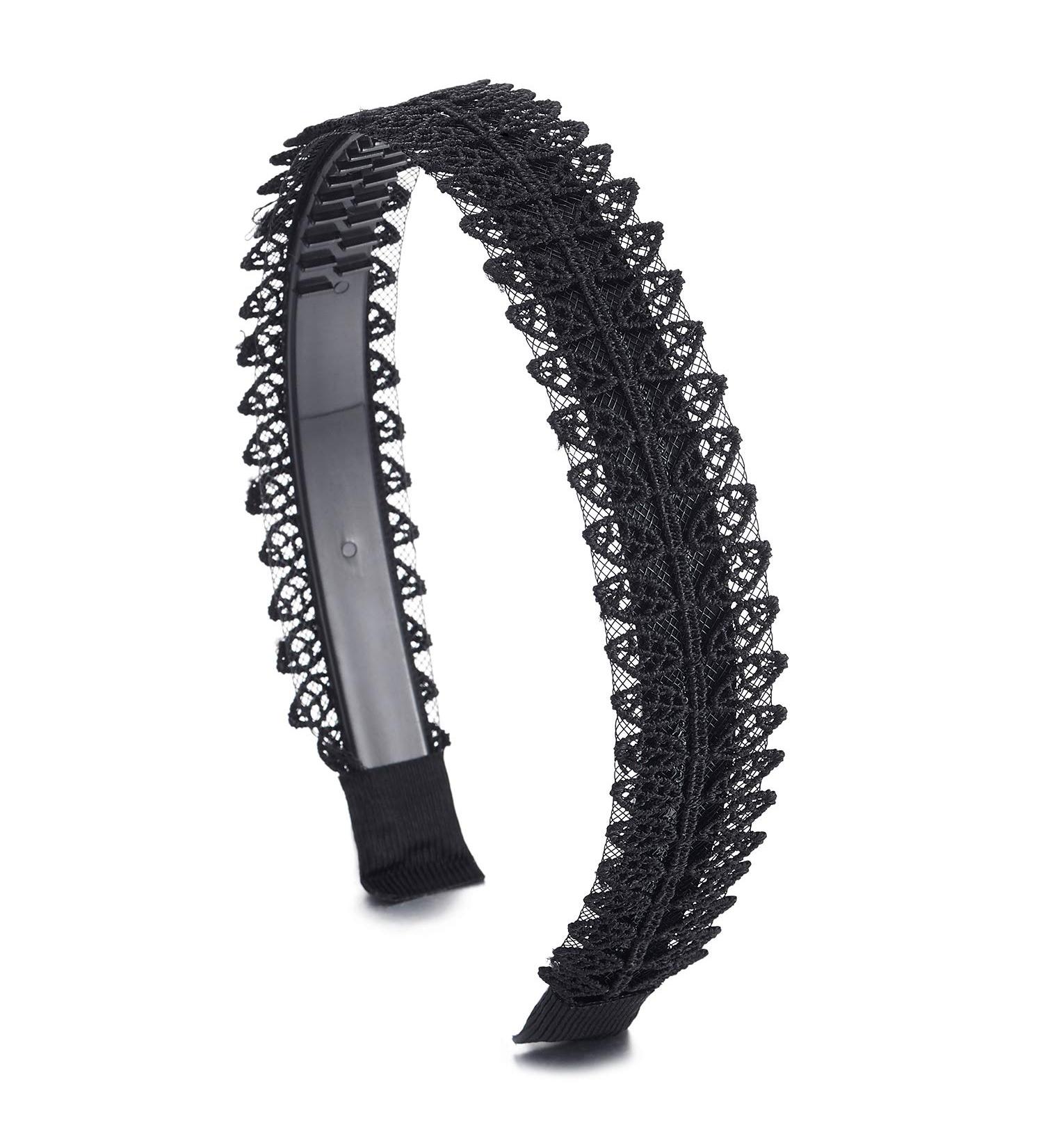 Elegant Black Leaf Petal Lace Headband | COOLSTEELANDBEYOND Hair Wreath for Party & Prom - International Shipping Available - Buy Online on GoSupps.com