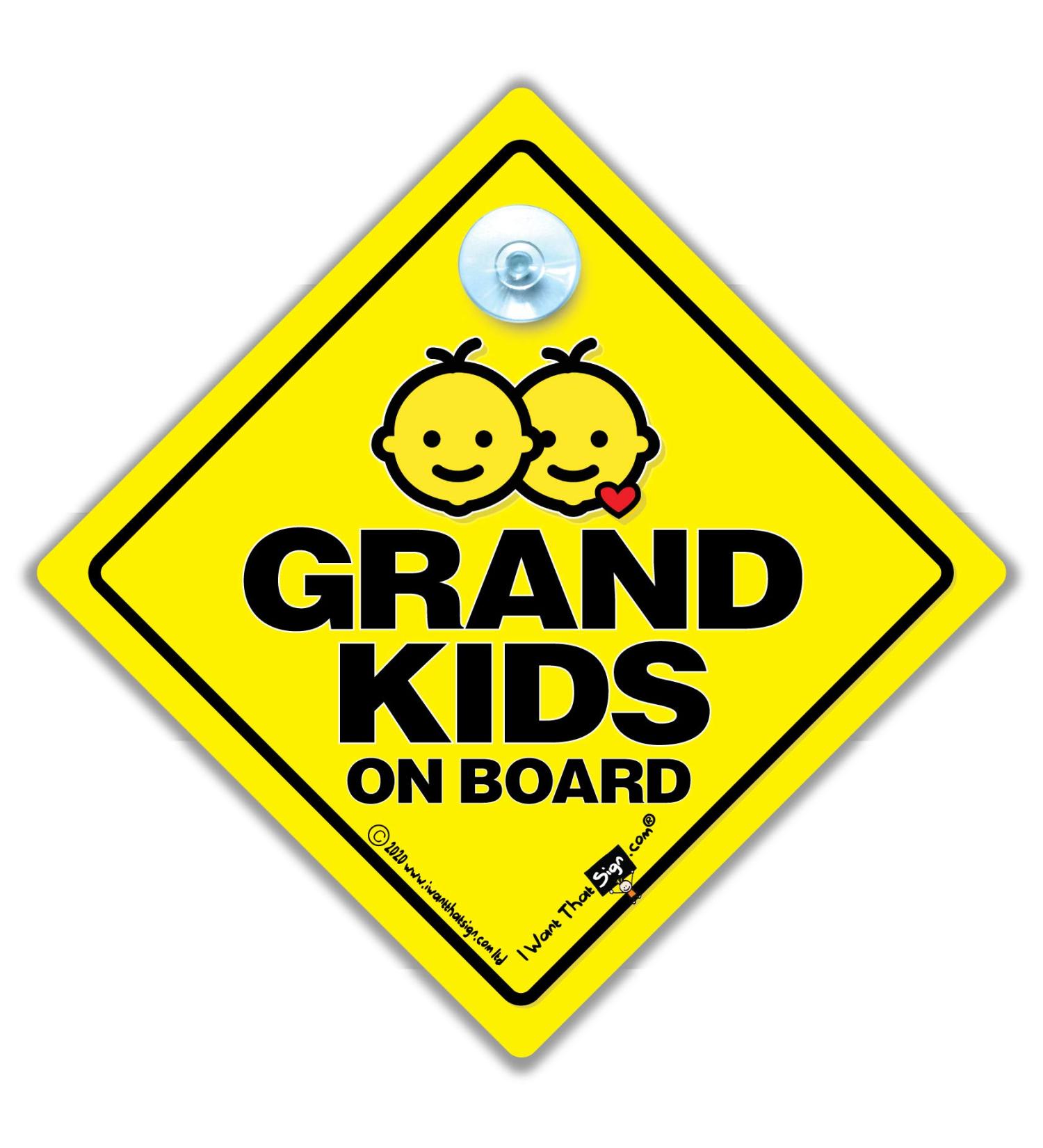 Grandkids On Board Car Sign Suction Cup Car Window Sign Baby On Board Sign Style for Children in The Car